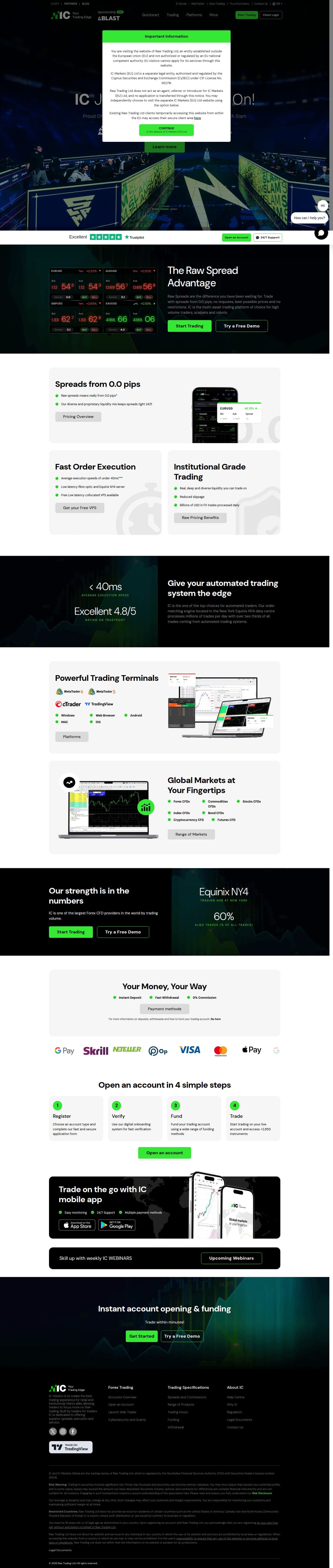Homepage of icmarkets.com as we captured it