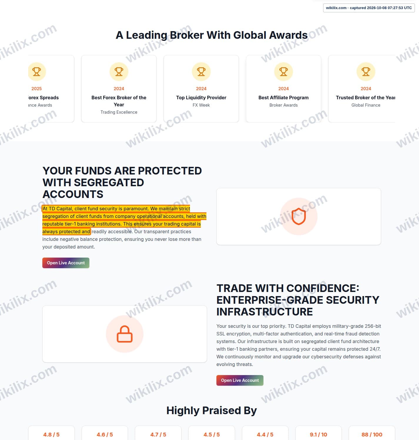 Our full page screenshot of the page that makes this promise, on TDFX's site tdfxcapital.com, taken on Oct 8, 2026. The quoted words are marked in the image.