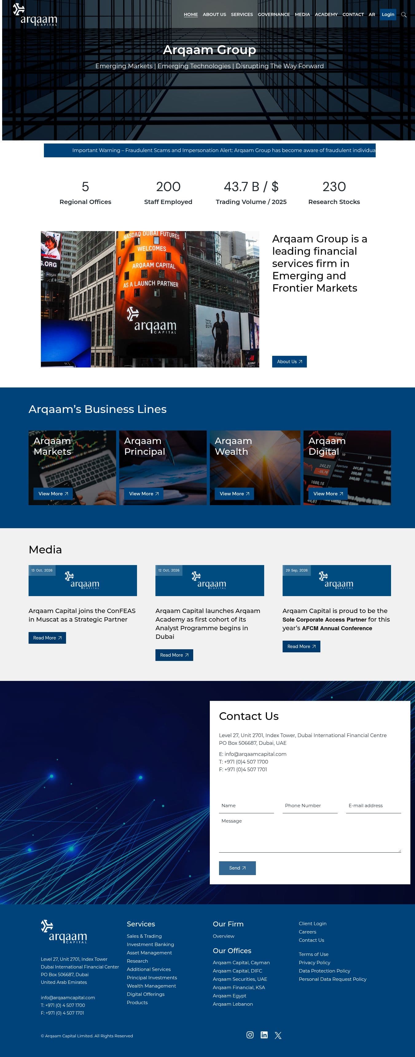 Homepage of arqaamcapital.com as we captured it
