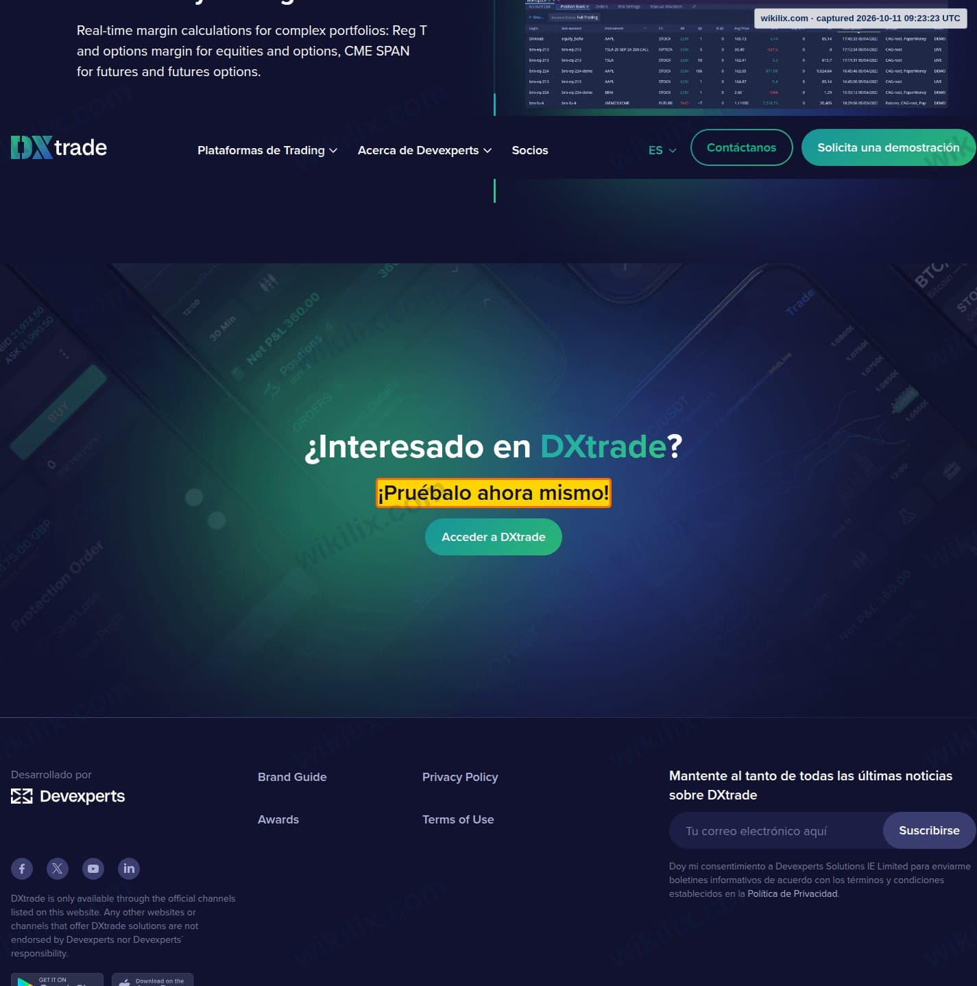 Our full page screenshot of the page that makes this promise, on DXtrade's site dx.trade, taken on Oct 11, 2026. The quoted words are marked in the image.