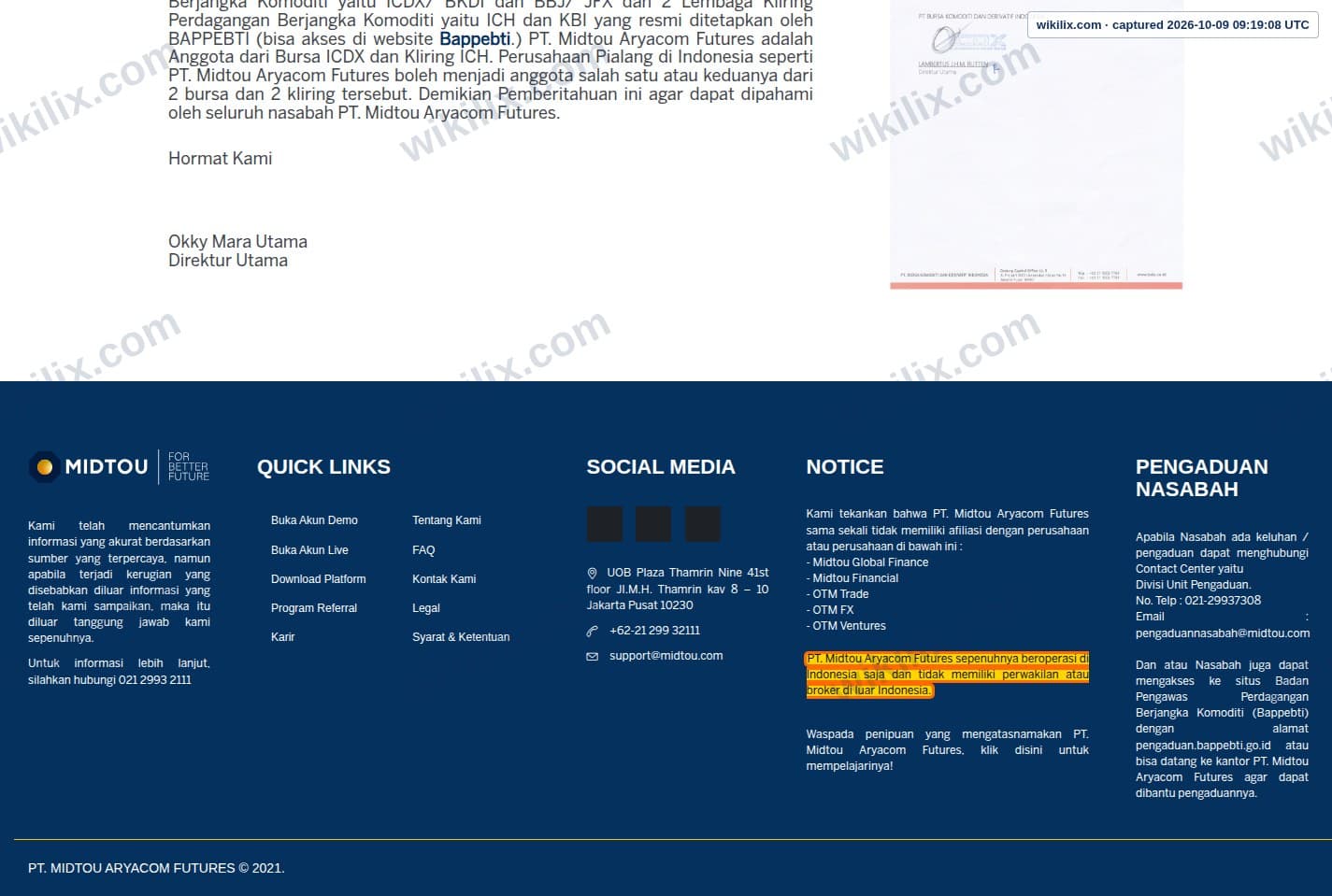 Our full page screenshot of the page this clause sits on, on MIDTOU's site midtou.com, taken on Oct 9, 2026. The quoted words are marked in the image.