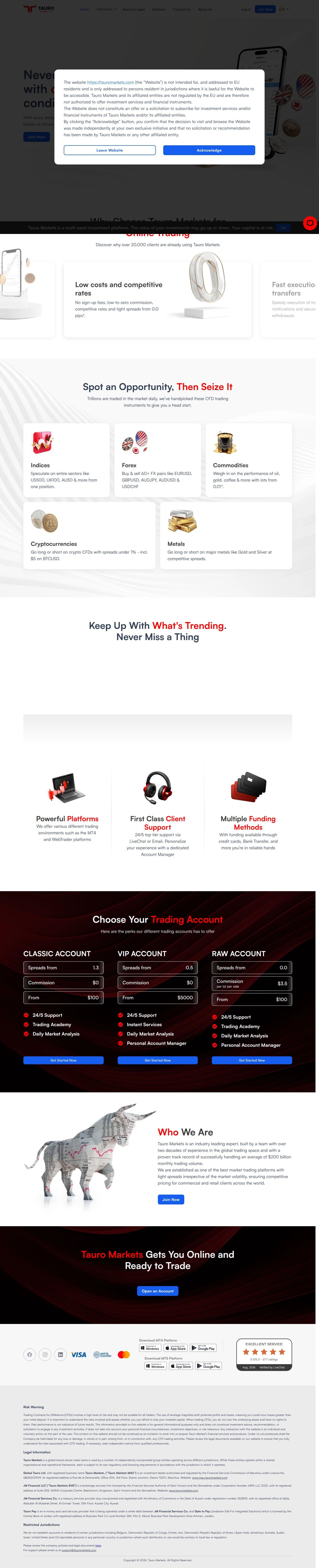 Homepage of tauromarkets.com as we captured it