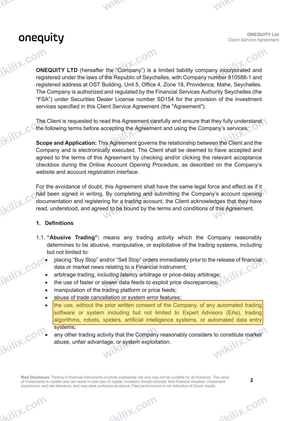 Our full page screenshot of the page this clause sits on, on onequity's site s3.sa-east-1.amazonaws.com, taken on Aug 26, 2026. The quoted words are marked in the image.