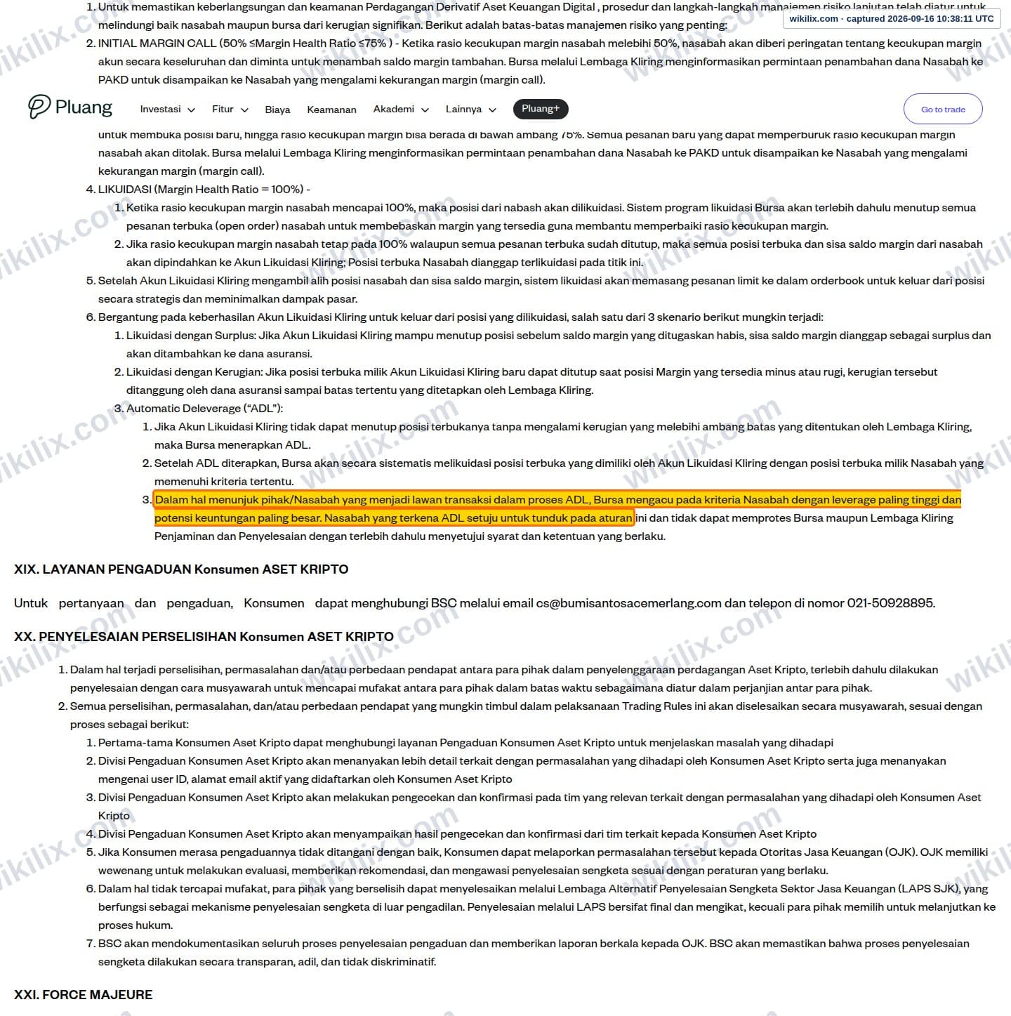 Our full page screenshot of the page this clause sits on, on Pluang's site pluang.com, taken on Sep 16, 2026. The quoted words are marked in the image.