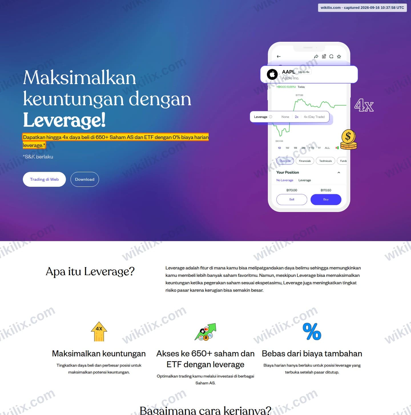 Our full page screenshot of the page that makes this promise, on Pluang's site pluang.com, taken on Sep 16, 2026. The quoted words are marked in the image.