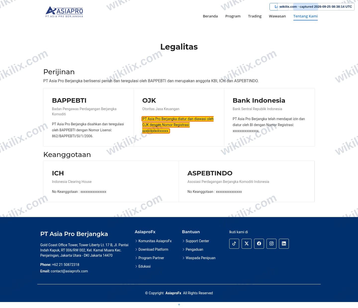 Our full page screenshot of the page this clause sits on, on Asiapro's site asiaprofx.com, taken on Sep 25, 2026. The quoted words are marked in the image.