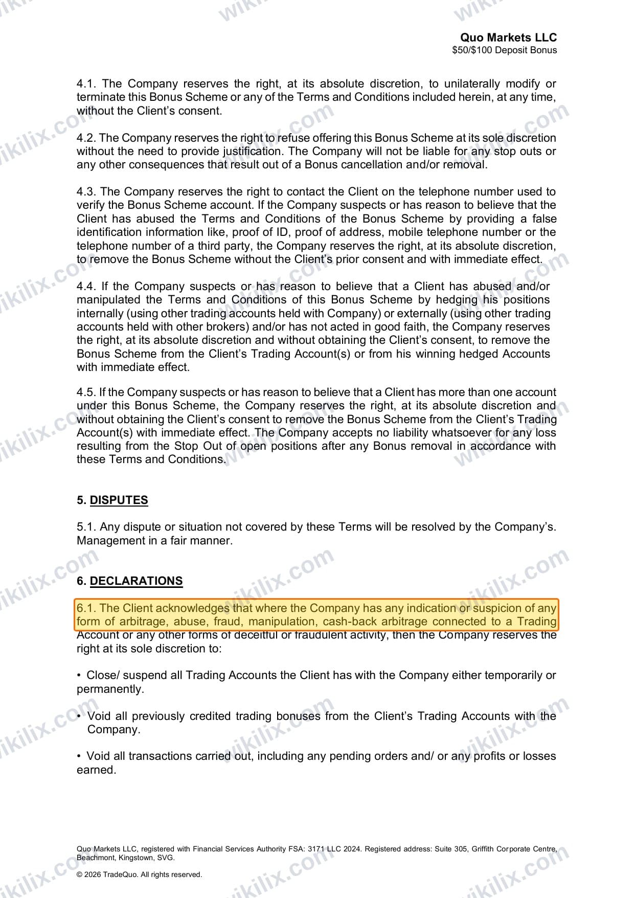 Our full page screenshot of the page this clause sits on, on TRADEQUO's site framerusercontent.com, taken on Aug 30, 2026. The quoted words are marked in the image.