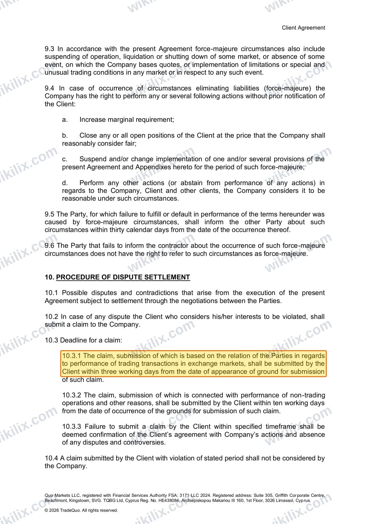 Our full page screenshot of the page this clause sits on, on TRADEQUO's site framerusercontent.com, taken on Aug 30, 2026. The quoted words are marked in the image.