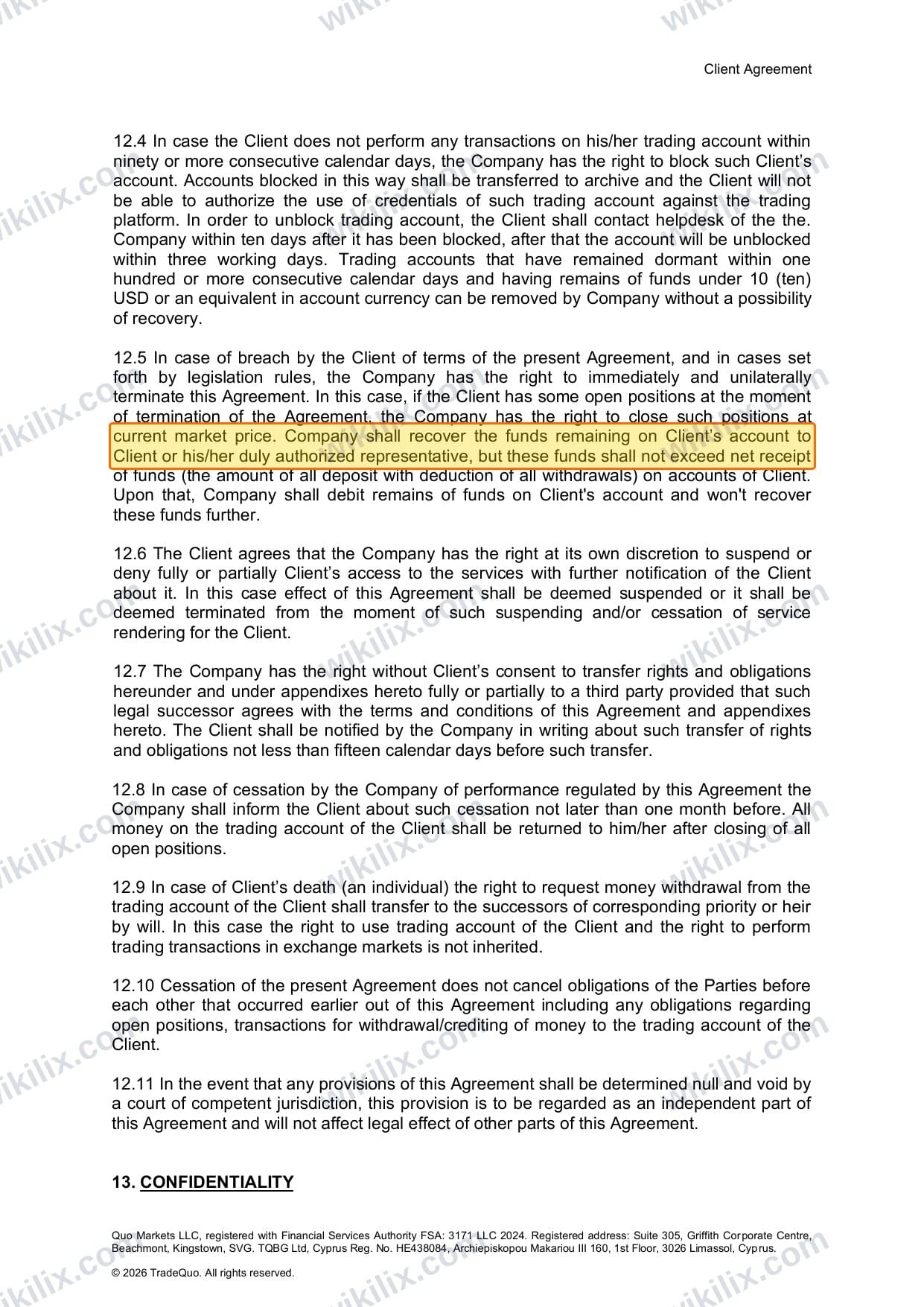 Our full page screenshot of the page this clause sits on, on TRADEQUO's site framerusercontent.com, taken on Aug 30, 2026. The quoted words are marked in the image.