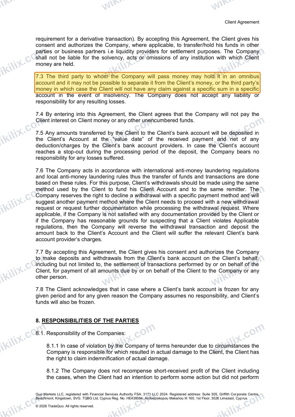 Our full page screenshot of the page this clause sits on, on TRADEQUO's site framerusercontent.com, taken on Aug 30, 2026. The quoted words are marked in the image.