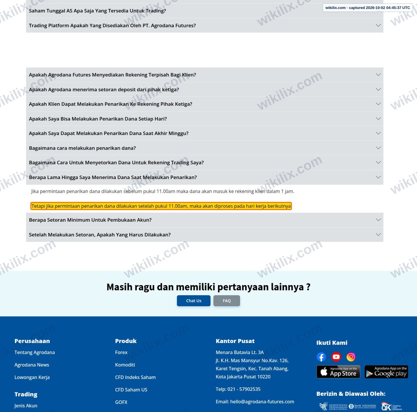 Our full page screenshot of the page this clause sits on, on Agrodana Futures's site agrodana-futures.com, taken on Oct 2, 2026. The quoted words are marked in the image.