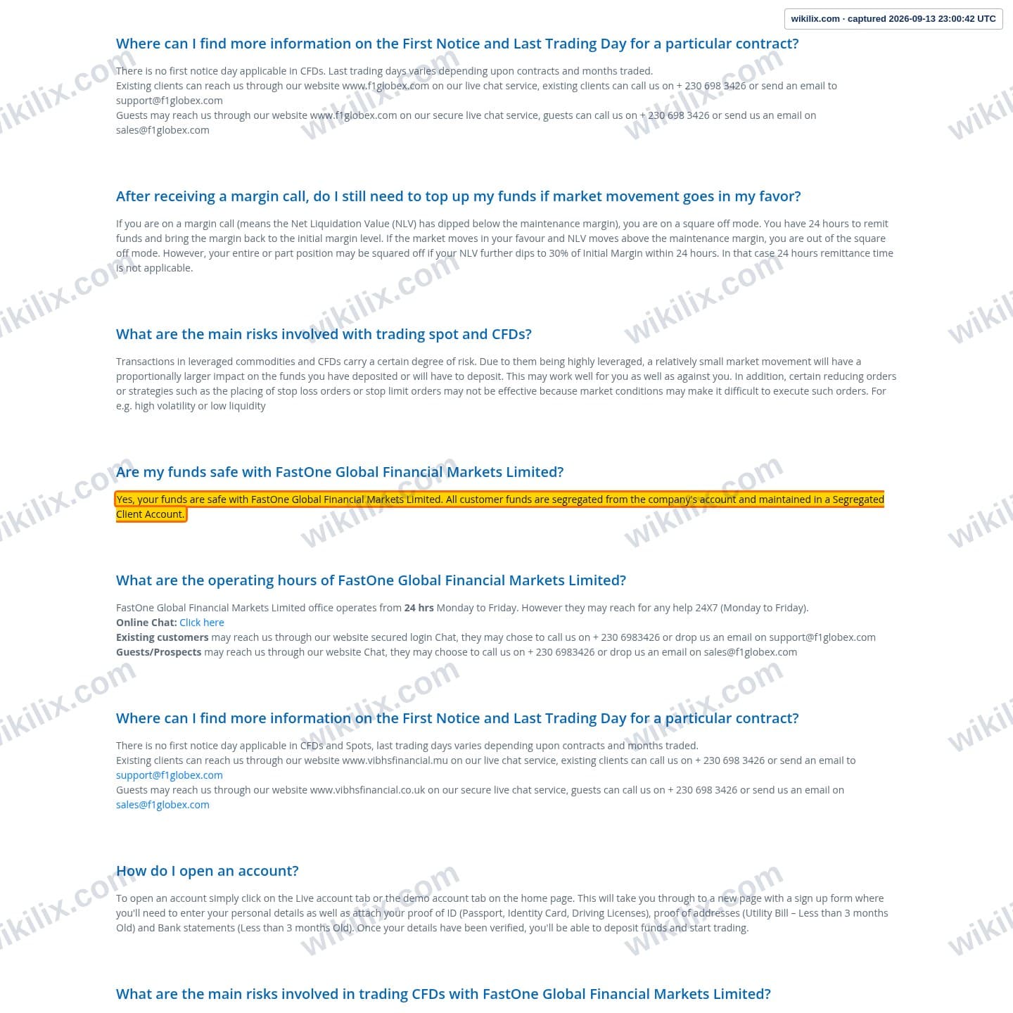 Our full page screenshot of the page that makes this promise, on FastOne's site f1globex.com, taken on Sep 13, 2026. The quoted words are marked in the image.
