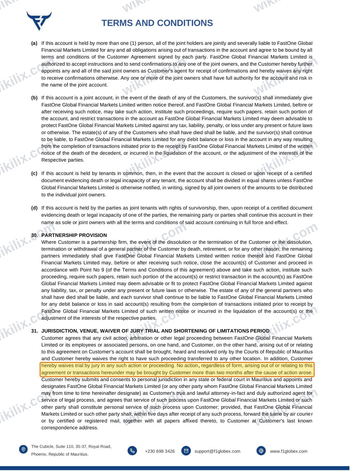 Our full page screenshot of the page this clause sits on, on FastOne's site f1globex.com, taken on Sep 13, 2026. The quoted words are marked in the image.