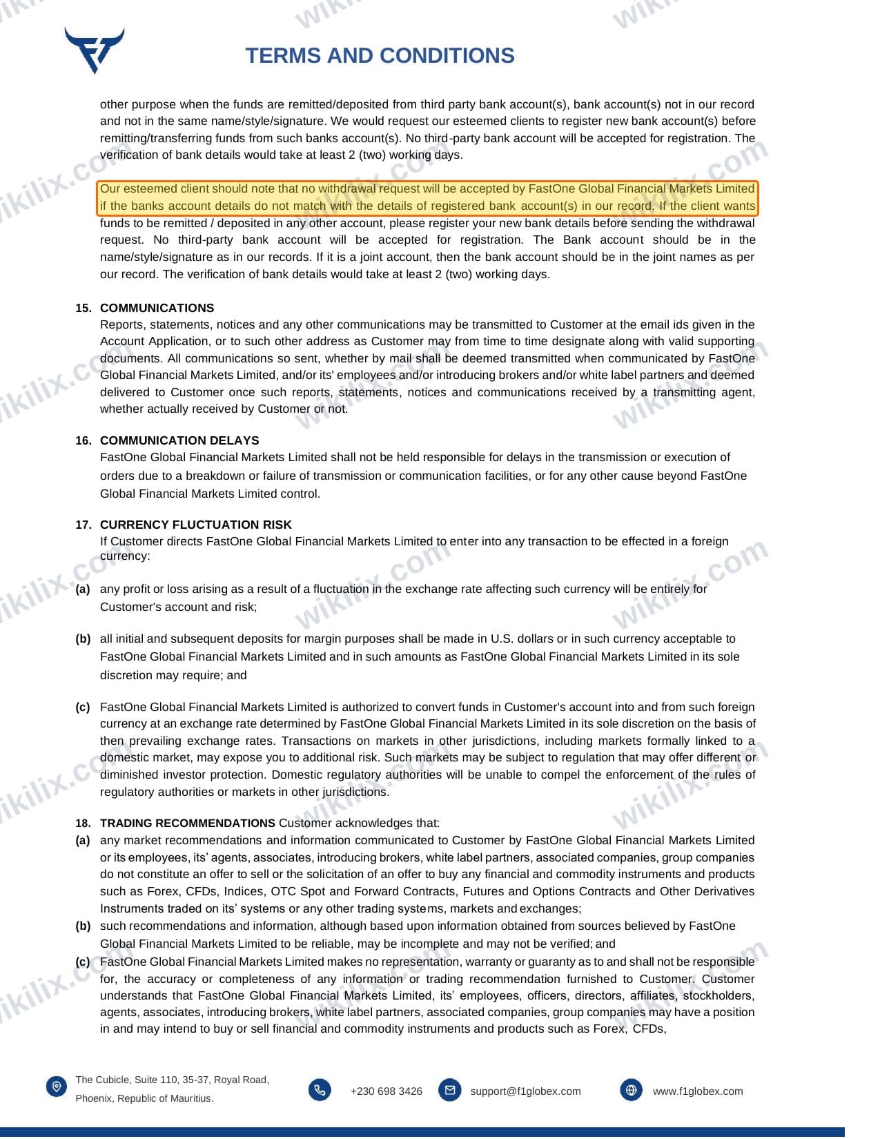 Our full page screenshot of the page this clause sits on, on FastOne's site f1globex.com, taken on Sep 13, 2026. The quoted words are marked in the image.