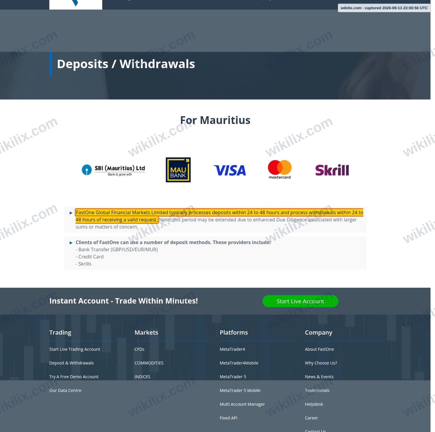 Our full page screenshot of the page that makes this promise, on FastOne's site f1globex.com, taken on Sep 13, 2026. The quoted words are marked in the image.