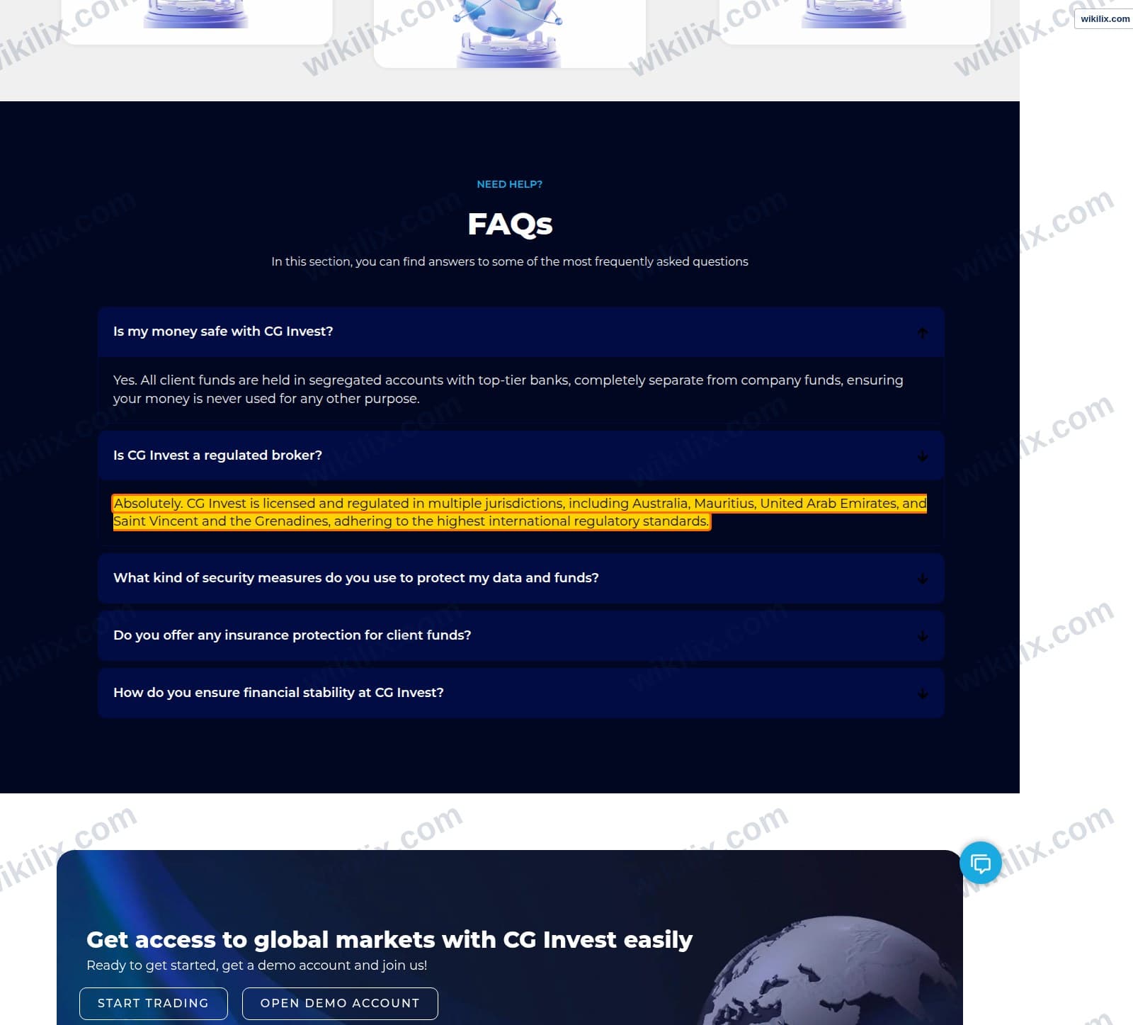 Our full page screenshot of the page that makes this promise, on CG Invest's site cginvest.com, taken on Oct 11, 2026. The quoted words are marked in the image.