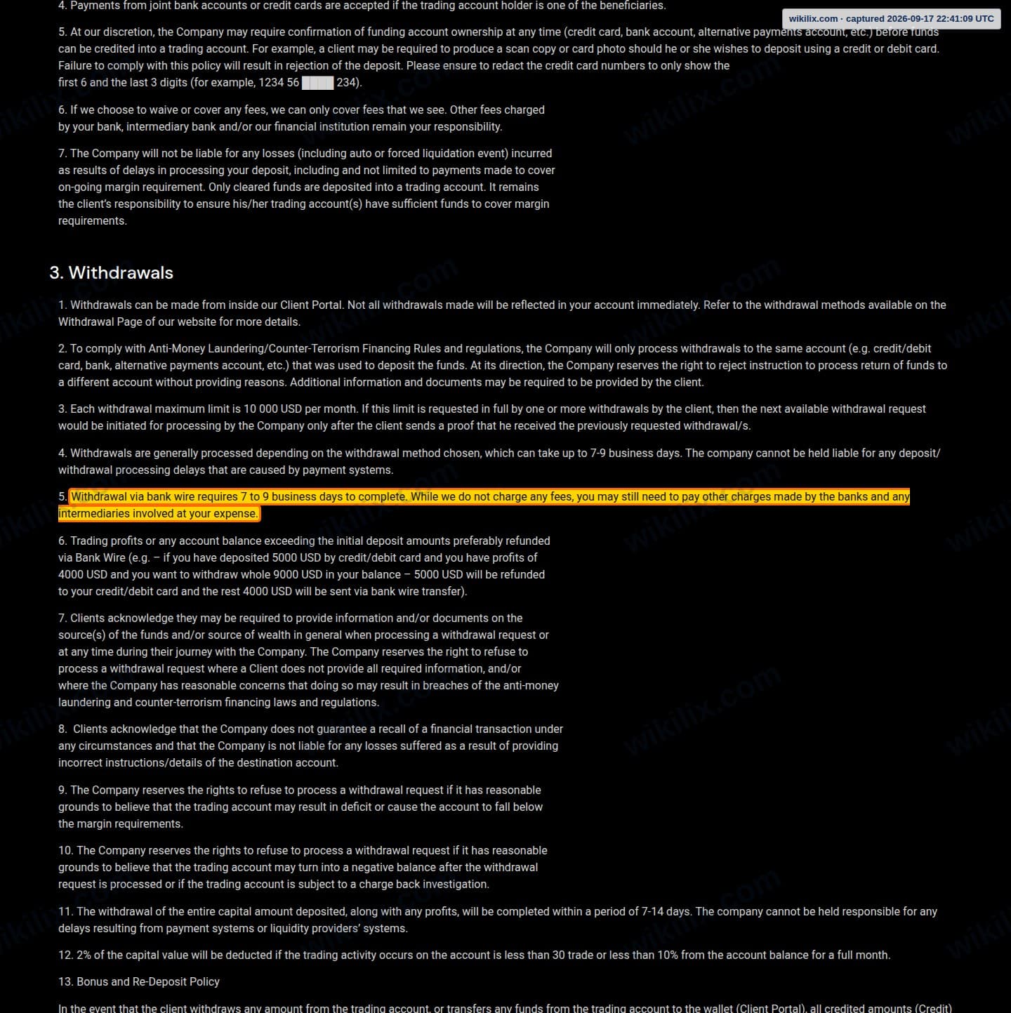 Our full page screenshot of the page that makes this promise, on GFX Securities's site gfxsecurities.com, taken on Sep 17, 2026. The quoted words are marked in the image.