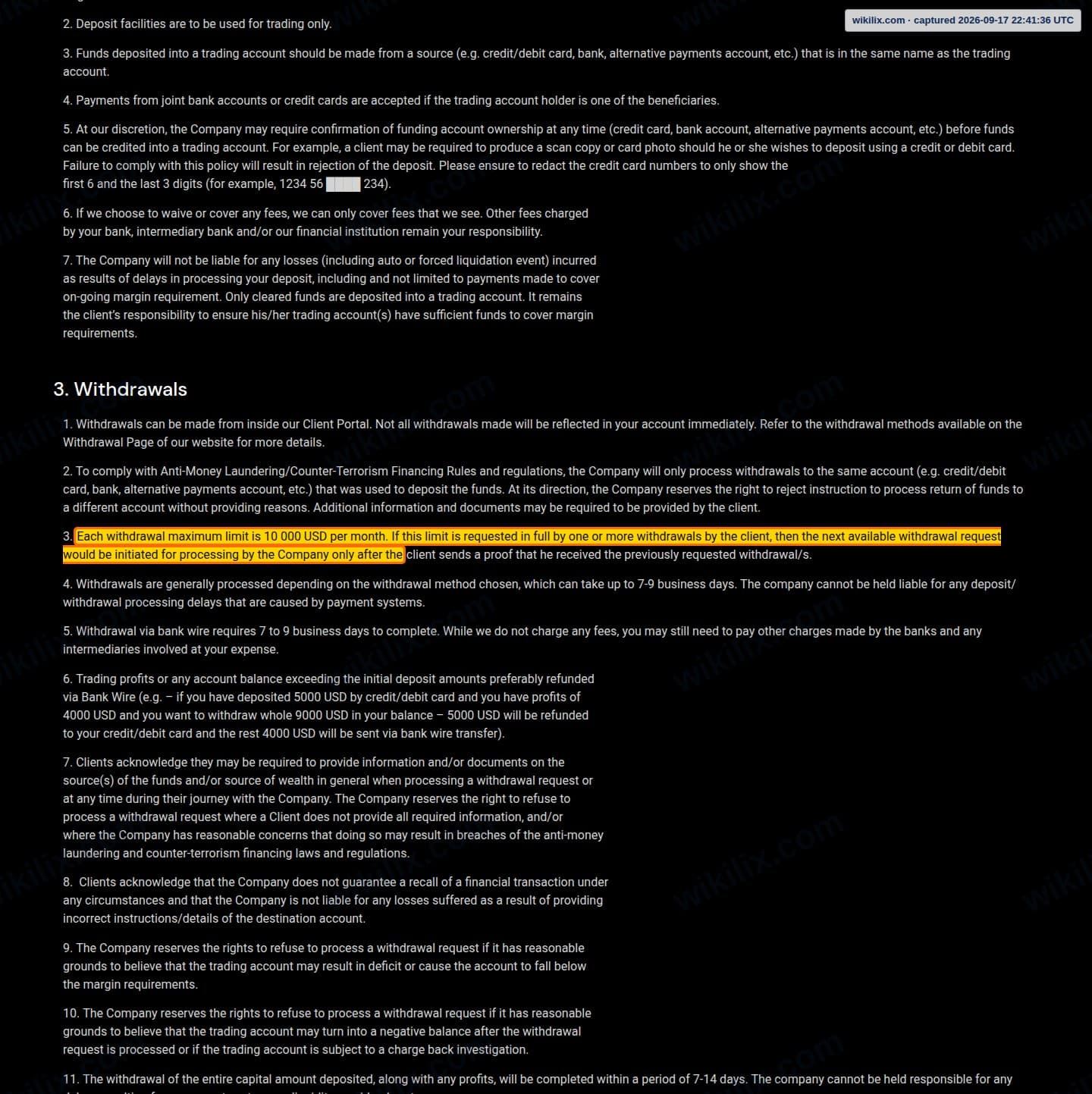 Our full page screenshot of the page this clause sits on, on GFX Securities's site gfxsecurities.com, taken on Sep 17, 2026. The quoted words are marked in the image.