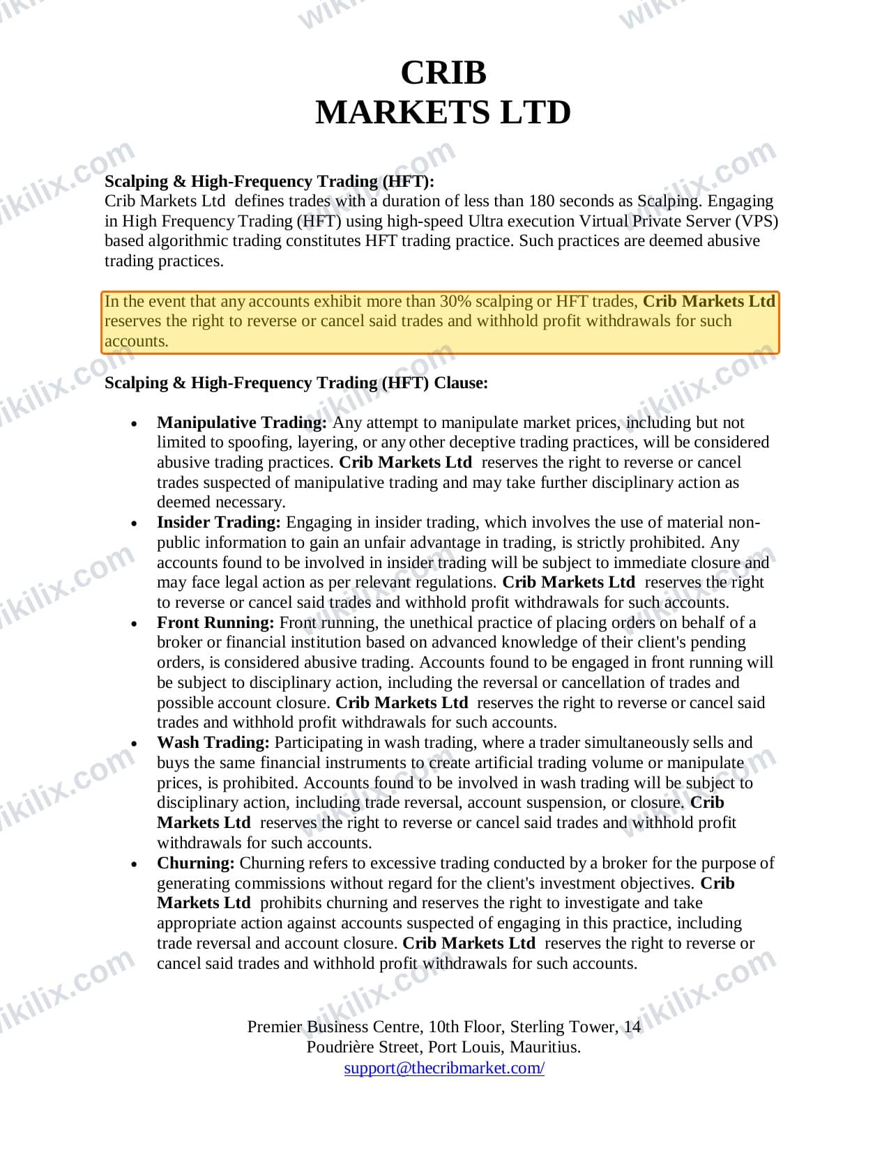 Our full page screenshot of the page this clause sits on, on Crib Markets's site secure.thecribmarket.com, taken on Sep 18, 2026. The quoted words are marked in the image.