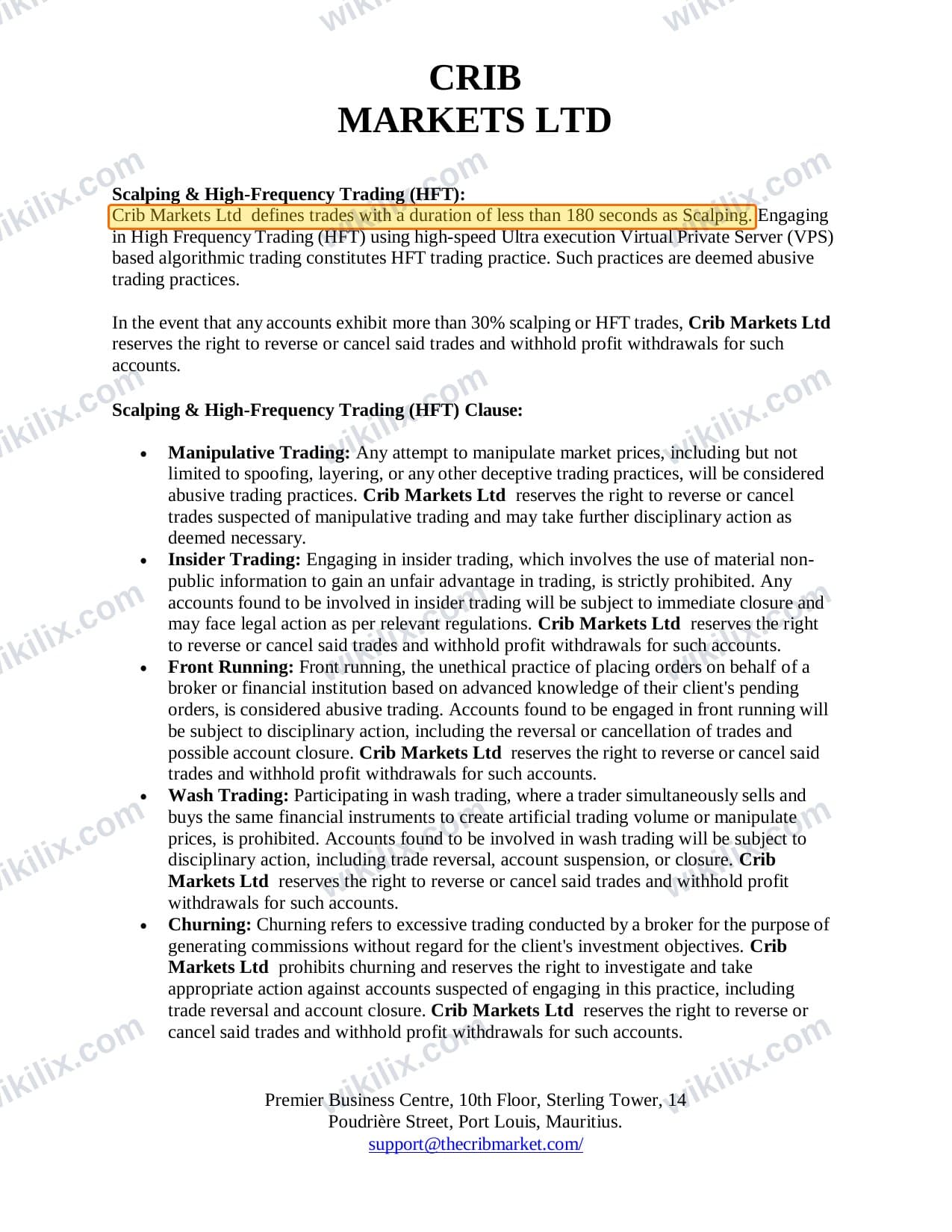 Our full page screenshot of the page this clause sits on, on Crib Markets's site secure.thecribmarket.com, taken on Sep 18, 2026. The quoted words are marked in the image.