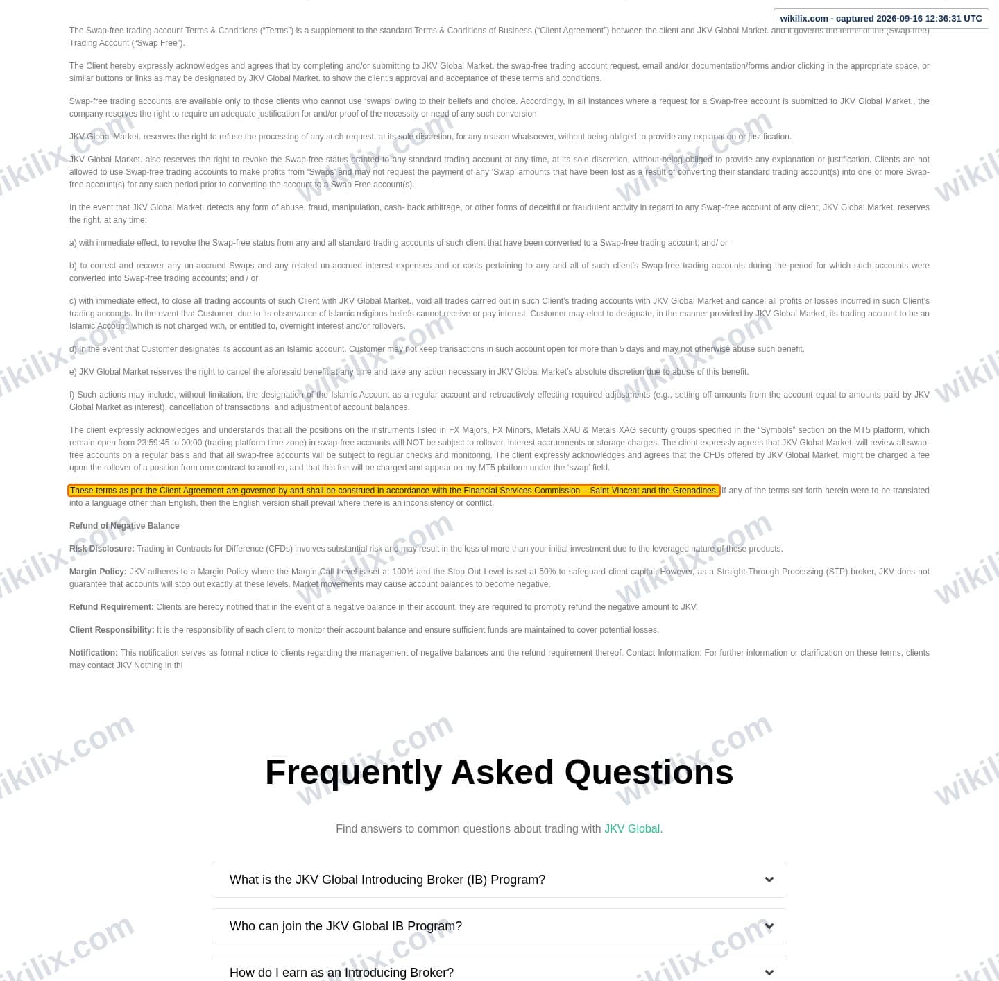 Our full page screenshot of the page this clause sits on, on JKV's site jkvglobal.com, taken on Sep 16, 2026. The quoted words are marked in the image.