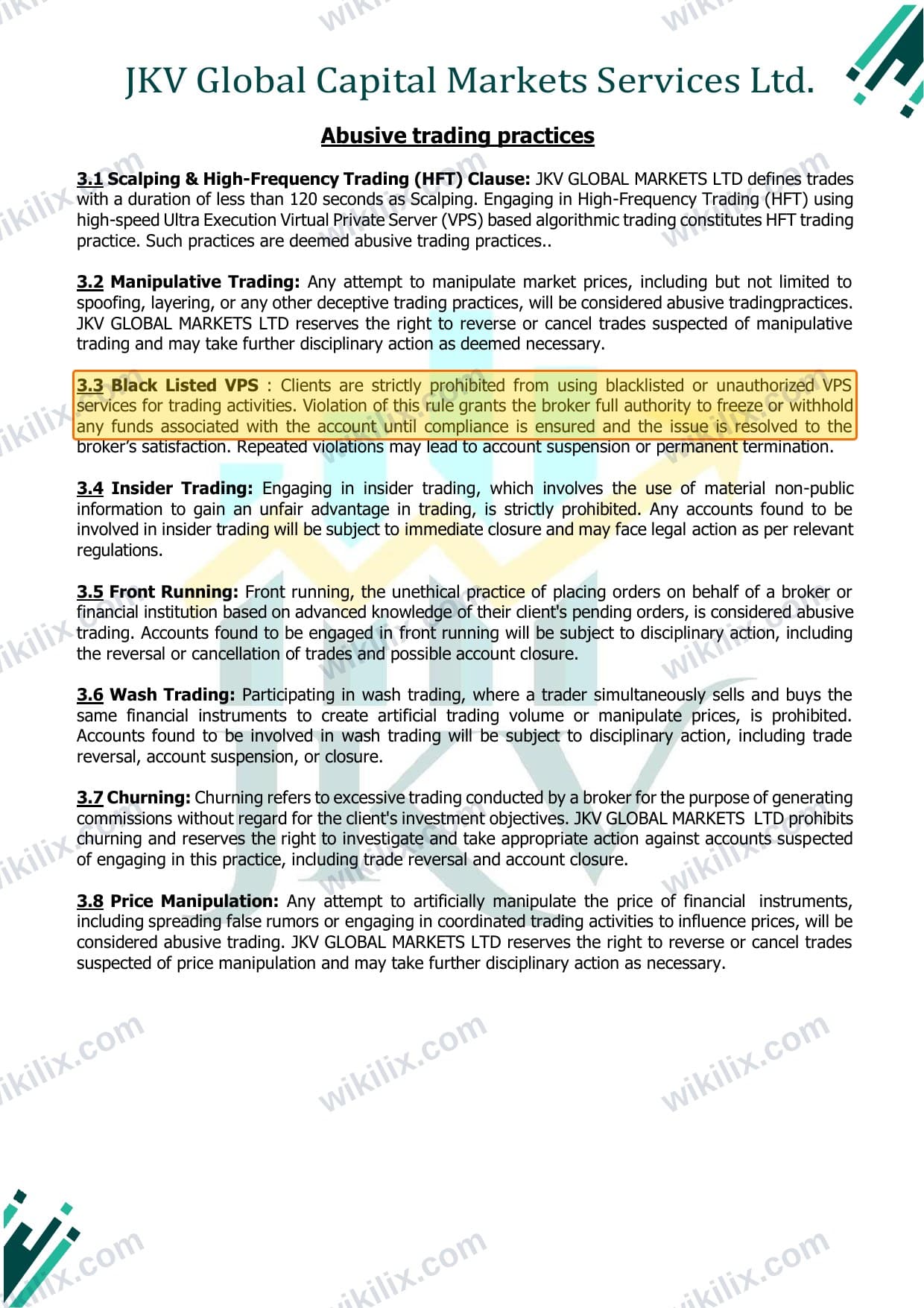Our full page screenshot of the page this clause sits on, on JKV's site cabinet.jkvglobal.com, taken on Sep 16, 2026. The quoted words are marked in the image.