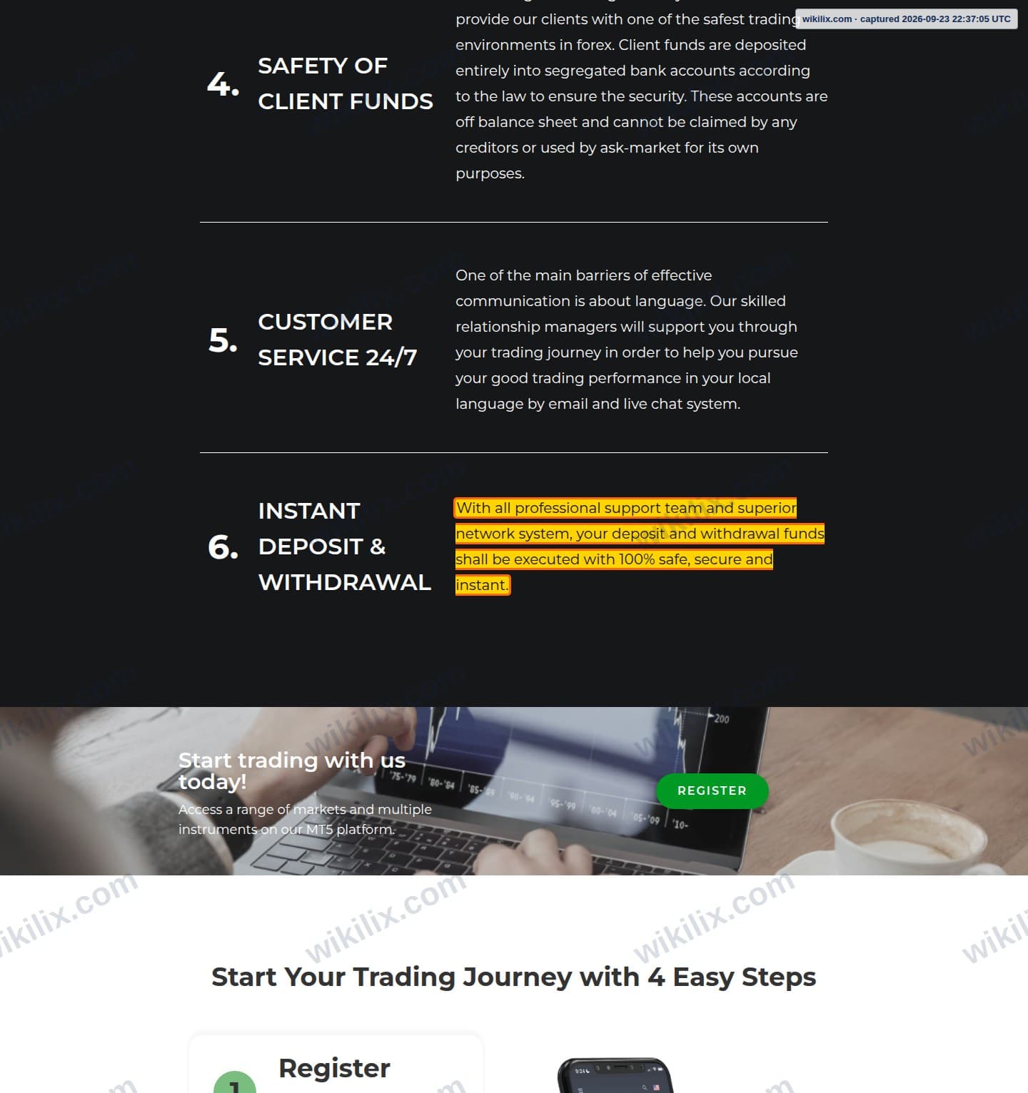 Our full page screenshot of the page that makes this promise, on TP Global's site tptrades.com, taken on Sep 23, 2026. The quoted words are marked in the image.