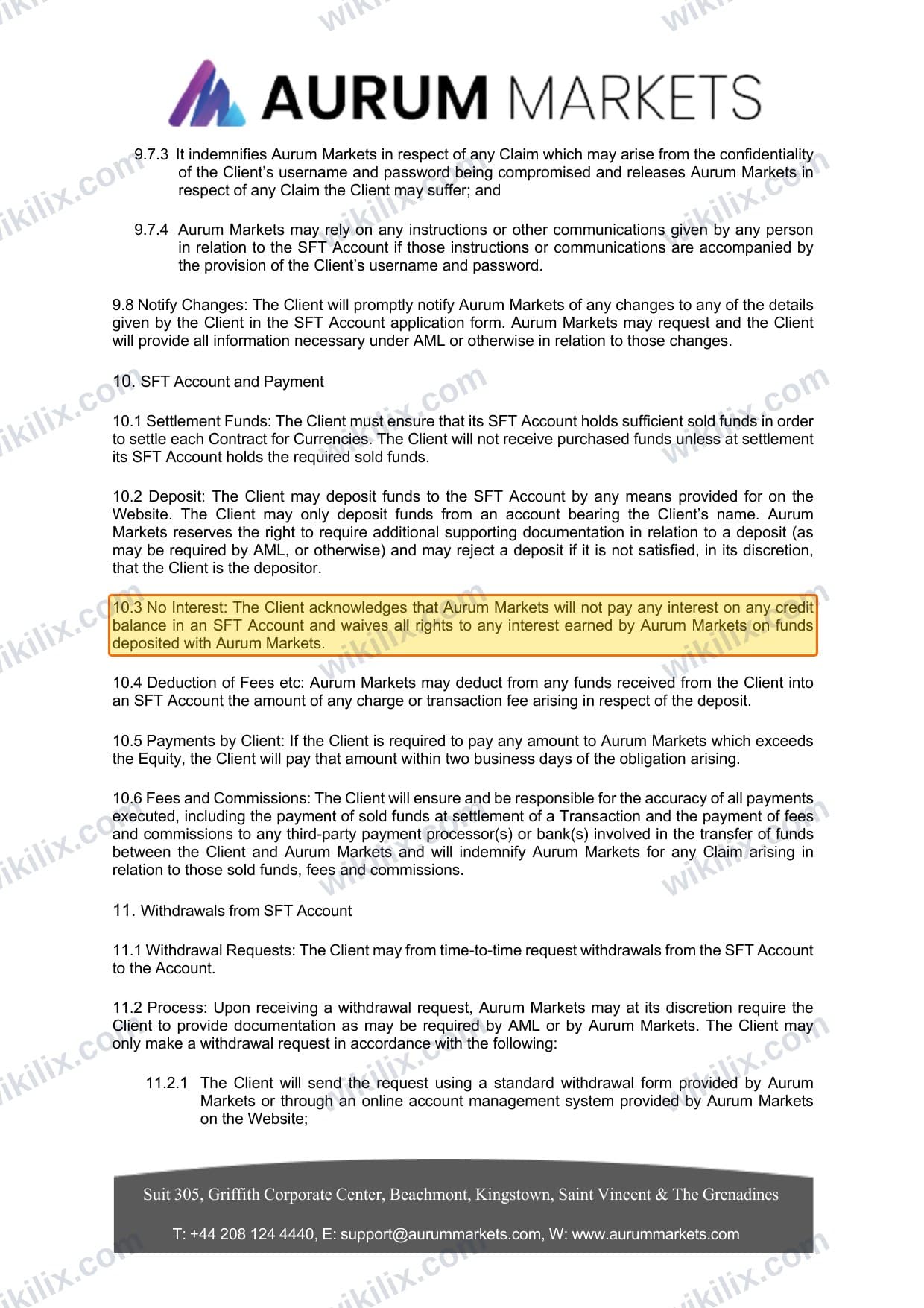 Our full page screenshot of the page this clause sits on, on Aurum Markets's site aurummarkets.com, taken on Sep 17, 2026. The quoted words are marked in the image.