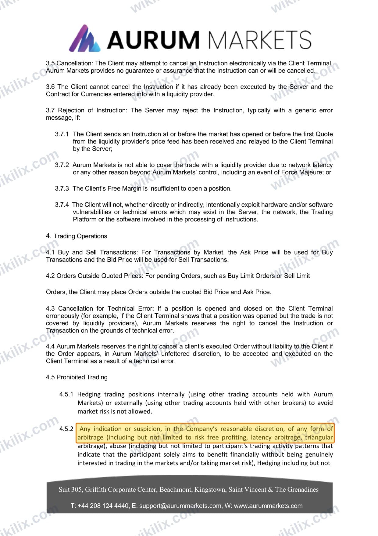 Our full page screenshot of the page this clause sits on, on Aurum Markets's site aurummarkets.com, taken on Sep 17, 2026. The quoted words are marked in the image.