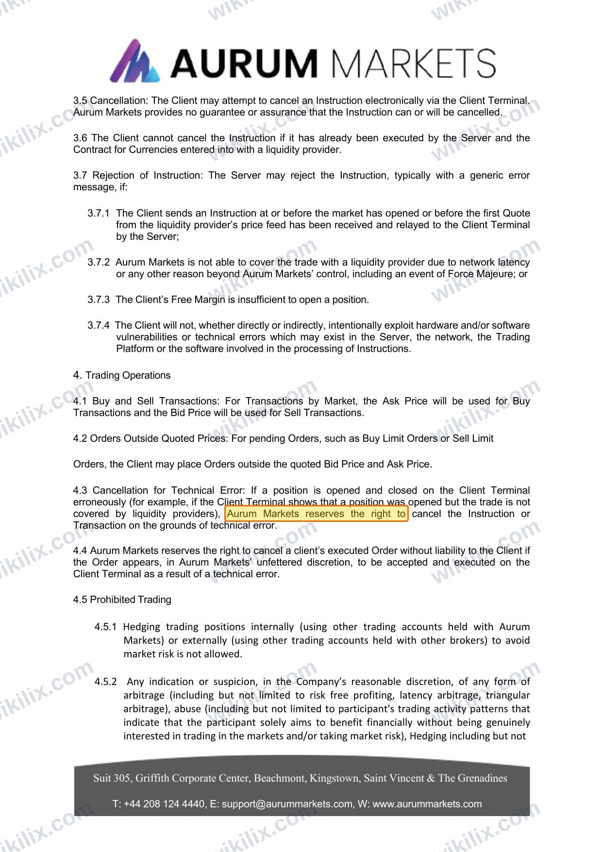 Our full page screenshot of the page this clause sits on, on Aurum Markets's site aurummarkets.com, taken on Sep 17, 2026. The quoted words are marked in the image.