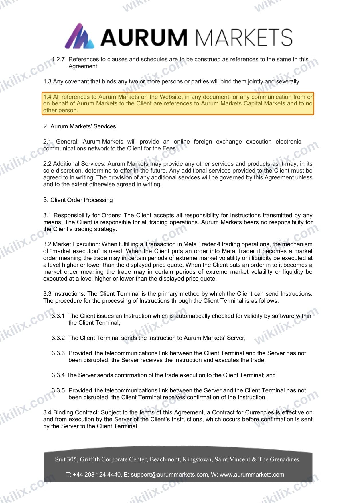 Our full page screenshot of the page this clause sits on, on Aurum Markets's site aurummarkets.com, taken on Sep 17, 2026. The quoted words are marked in the image.