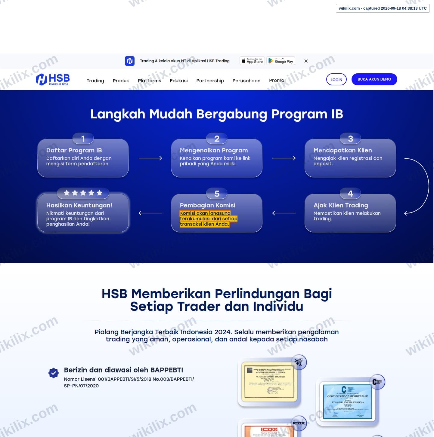 Our full page screenshot of the page this clause sits on, on HSB's site hsb.co.id, taken on Sep 18, 2026. The quoted words are marked in the image.