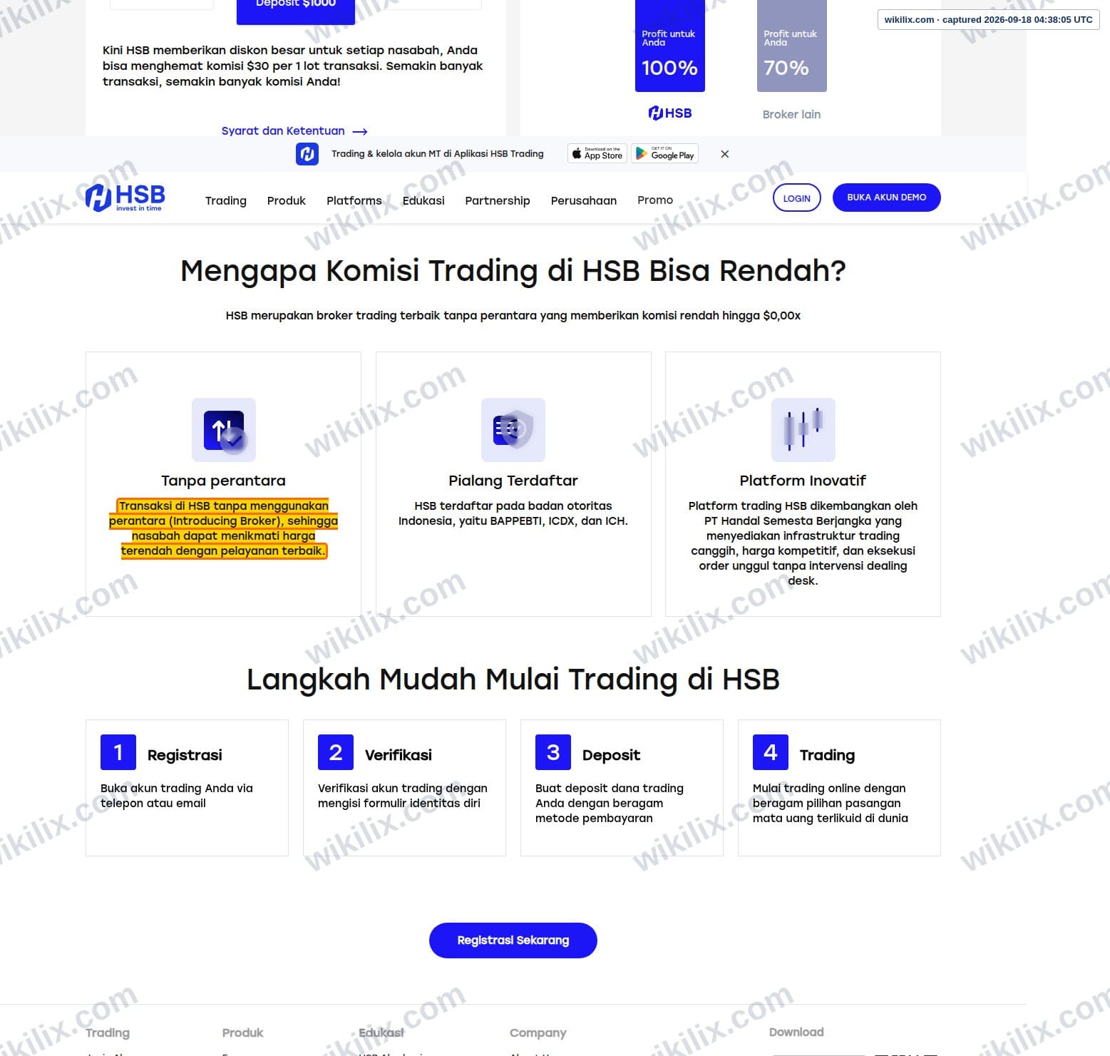 Our full page screenshot of the page that makes this promise, on HSB's site hsb.co.id, taken on Sep 18, 2026. The quoted words are marked in the image.