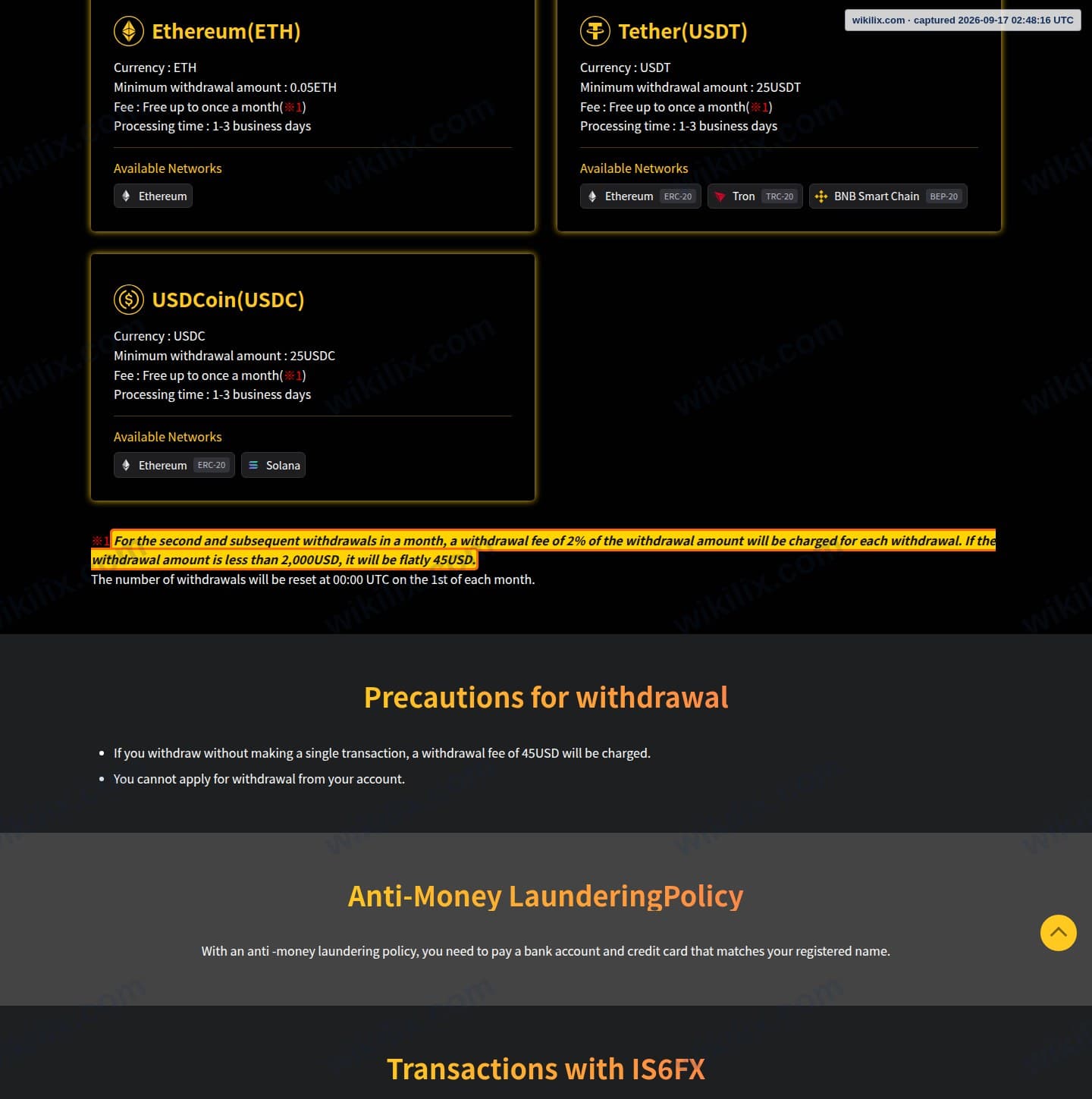 Our full page screenshot of the page this clause sits on, on IS6FX's site is6.com, taken on Sep 17, 2026. The quoted words are marked in the image.