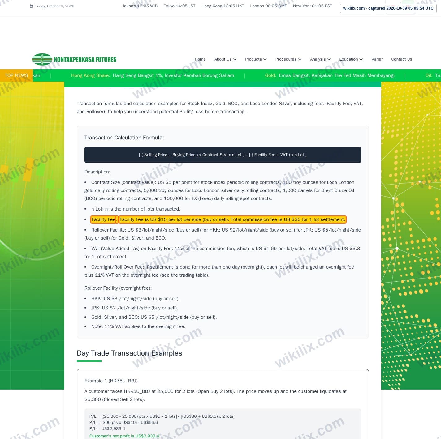 Our full page screenshot of the page this clause sits on, on Kontakperkasa Futures's site kp-futures.com, taken on Oct 9, 2026. The quoted words are marked in the image.