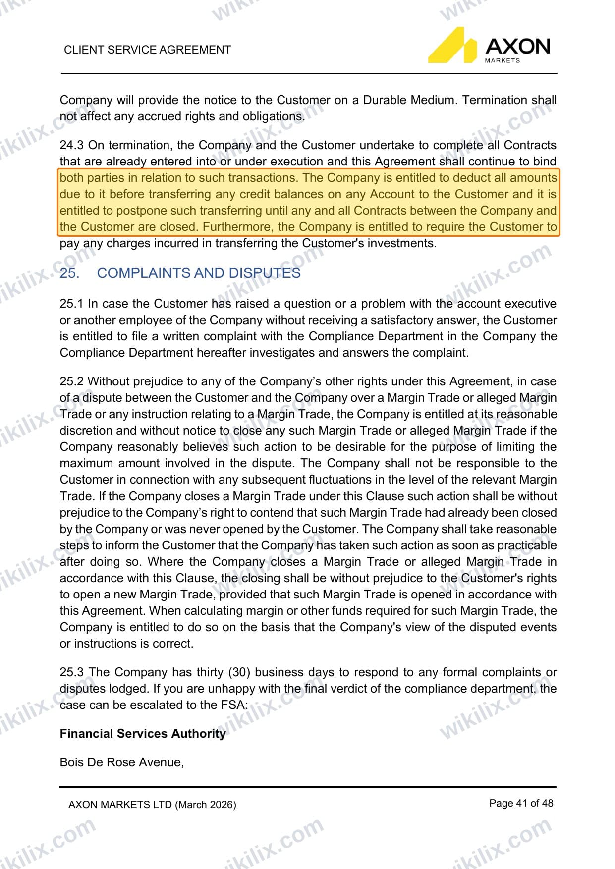 Our full page screenshot of the page this clause sits on, on Axon Markets's site axonmarkets.com, taken on Aug 30, 2026. The quoted words are marked in the image.