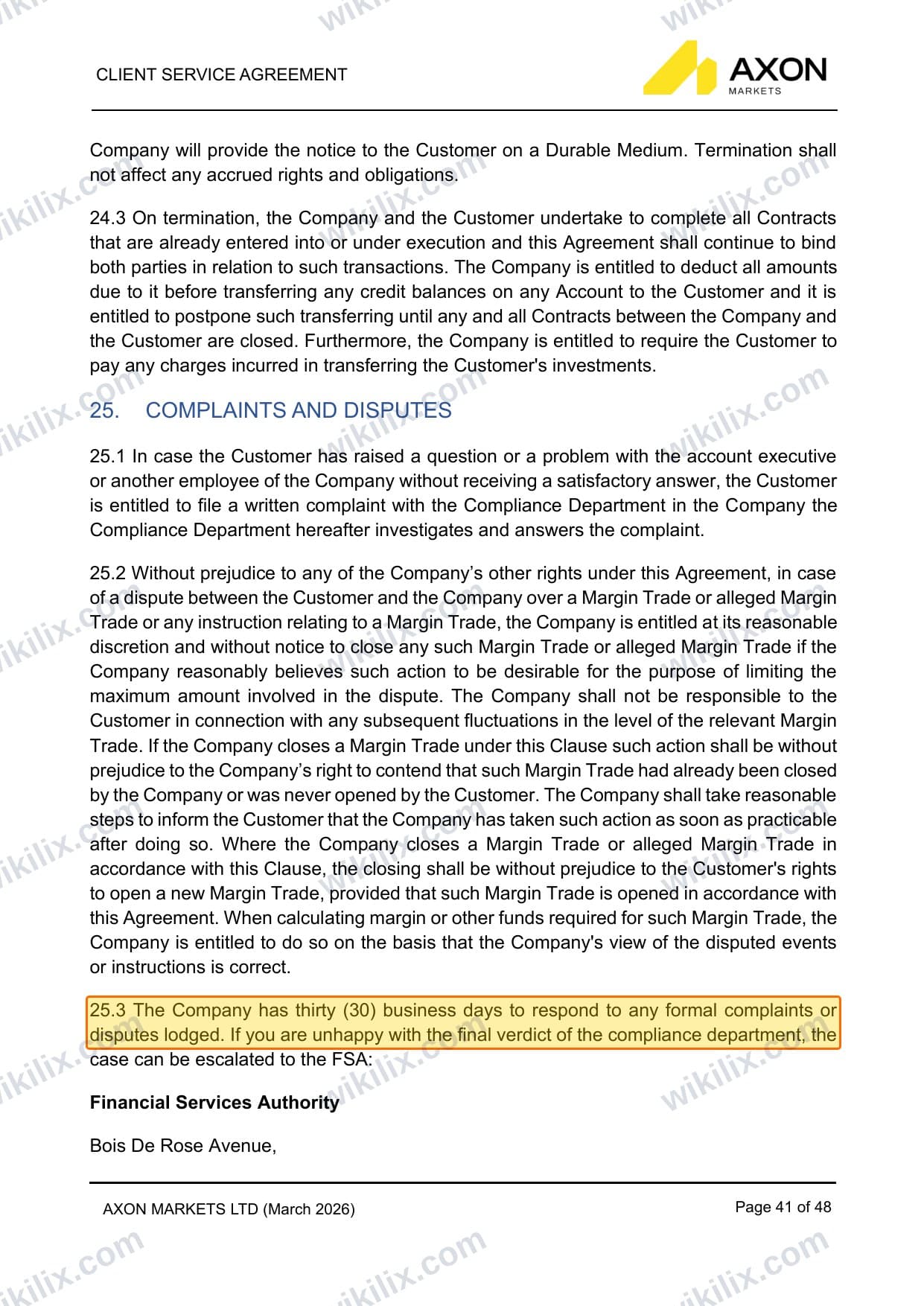 Our full page screenshot of the page this clause sits on, on Axon Markets's site axonmarkets.com, taken on Aug 30, 2026. The quoted words are marked in the image.