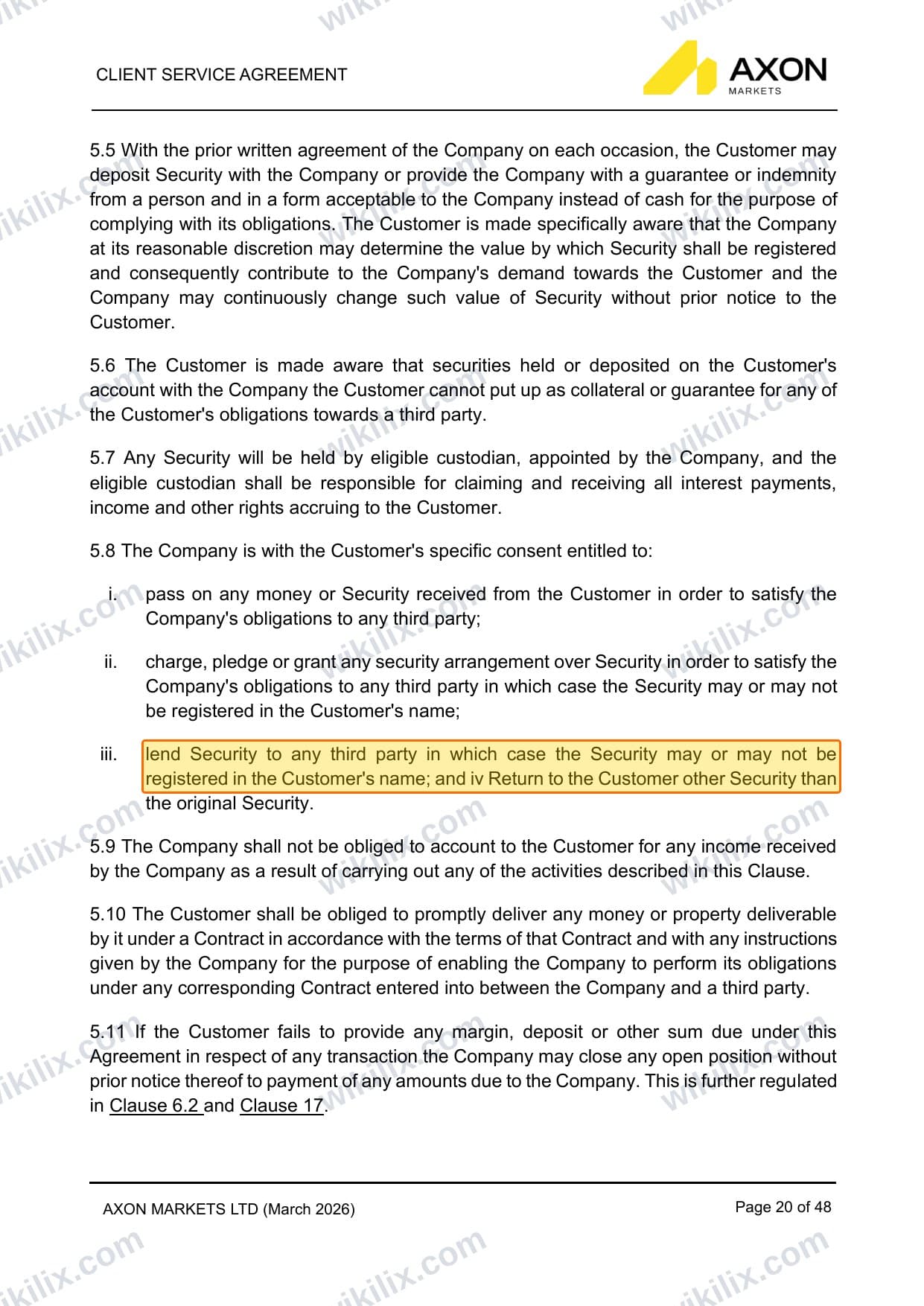 Our full page screenshot of the page this clause sits on, on Axon Markets's site axonmarkets.com, taken on Aug 30, 2026. The quoted words are marked in the image.