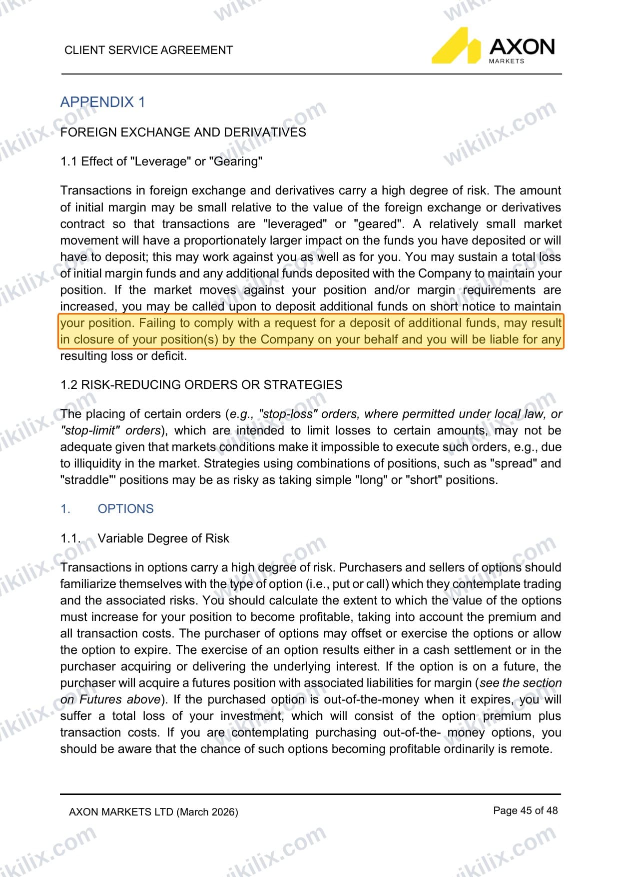 Our full page screenshot of the page this clause sits on, on Axon Markets's site axonmarkets.com, taken on Aug 30, 2026. The quoted words are marked in the image.
