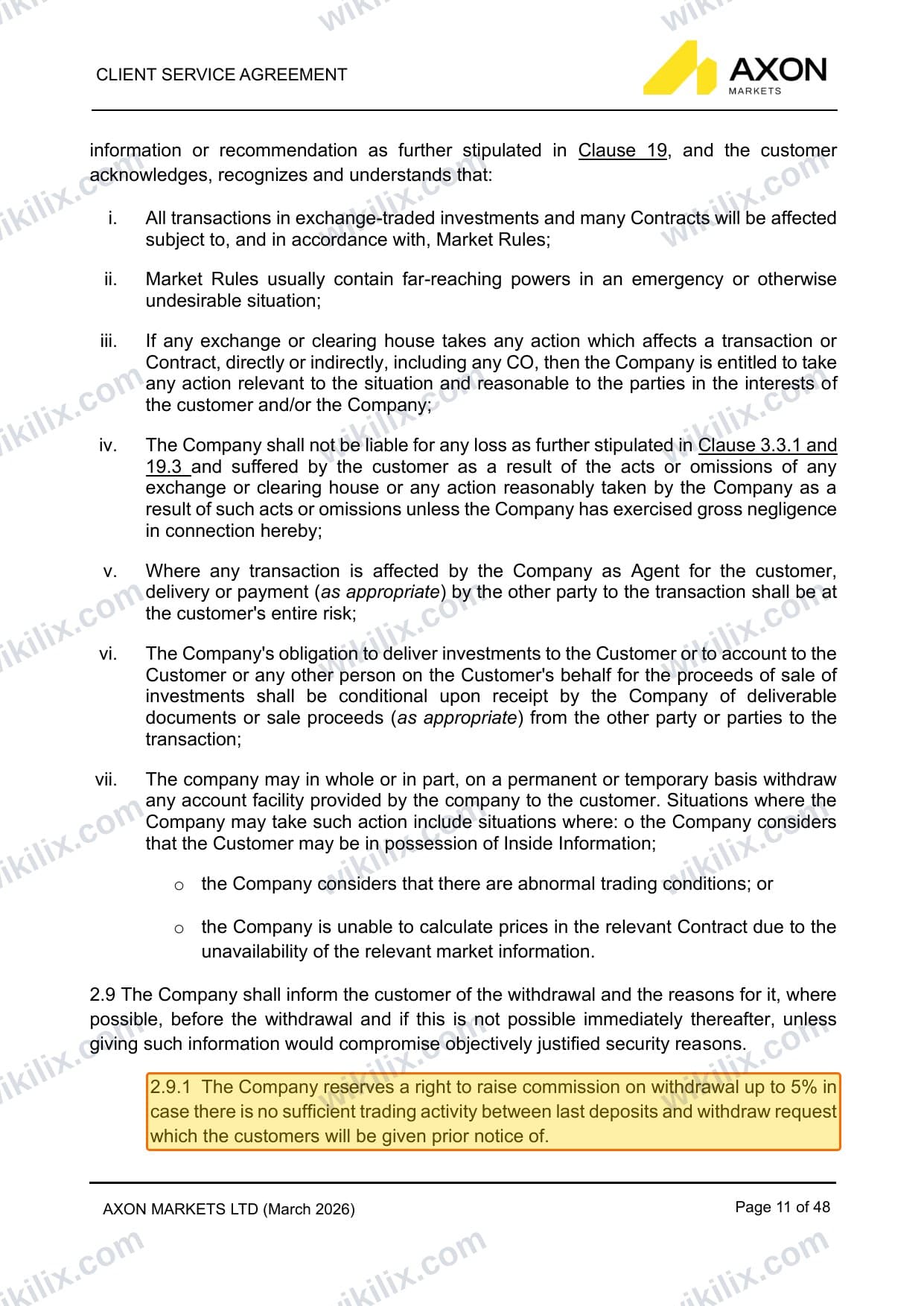 Our full page screenshot of the page this clause sits on, on Axon Markets's site axonmarkets.com, taken on Aug 30, 2026. The quoted words are marked in the image.