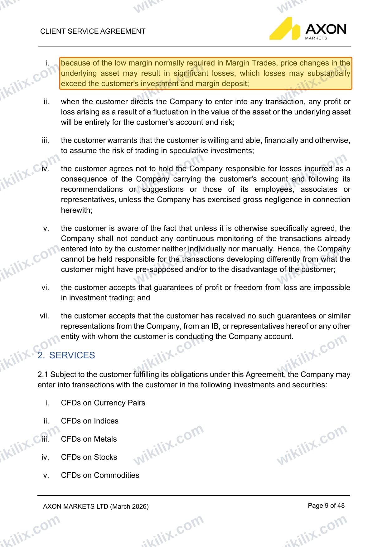 Our full page screenshot of the page this clause sits on, on Axon Markets's site axonmarkets.com, taken on Aug 30, 2026. The quoted words are marked in the image.