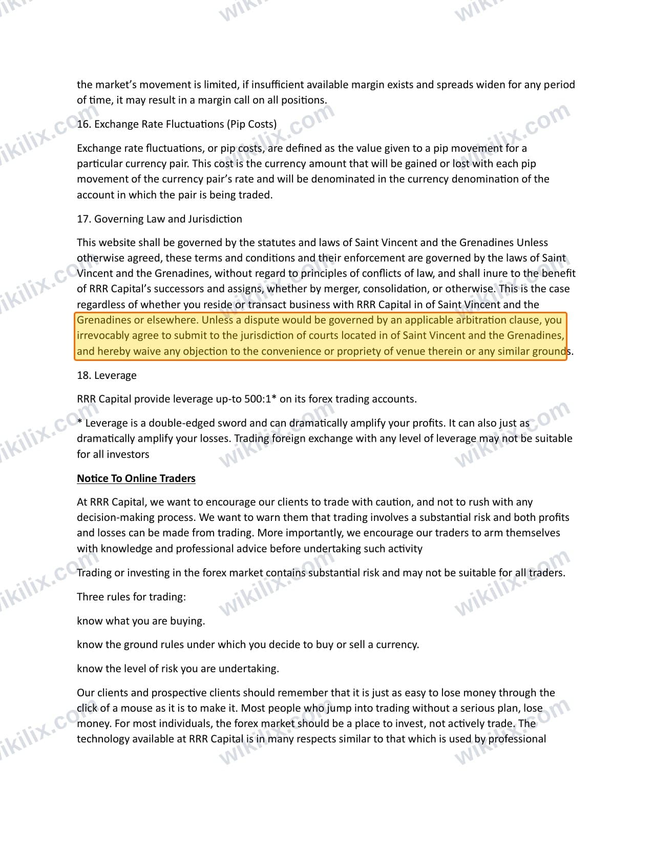 Our full page screenshot of the page this clause sits on, on RRR Capital's site rrrcapital.com, taken on Sep 15, 2026. The quoted words are marked in the image.