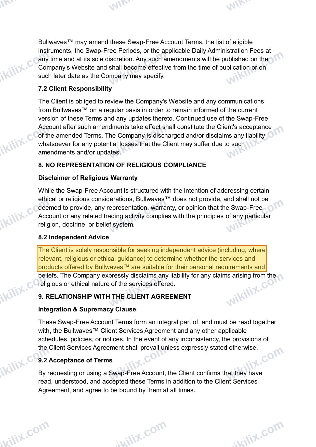 Our full page screenshot of the page this clause sits on, on BULL WAVES's site cdn.prod.website-files.com, taken on Sep 15, 2026. The quoted words are marked in the image.