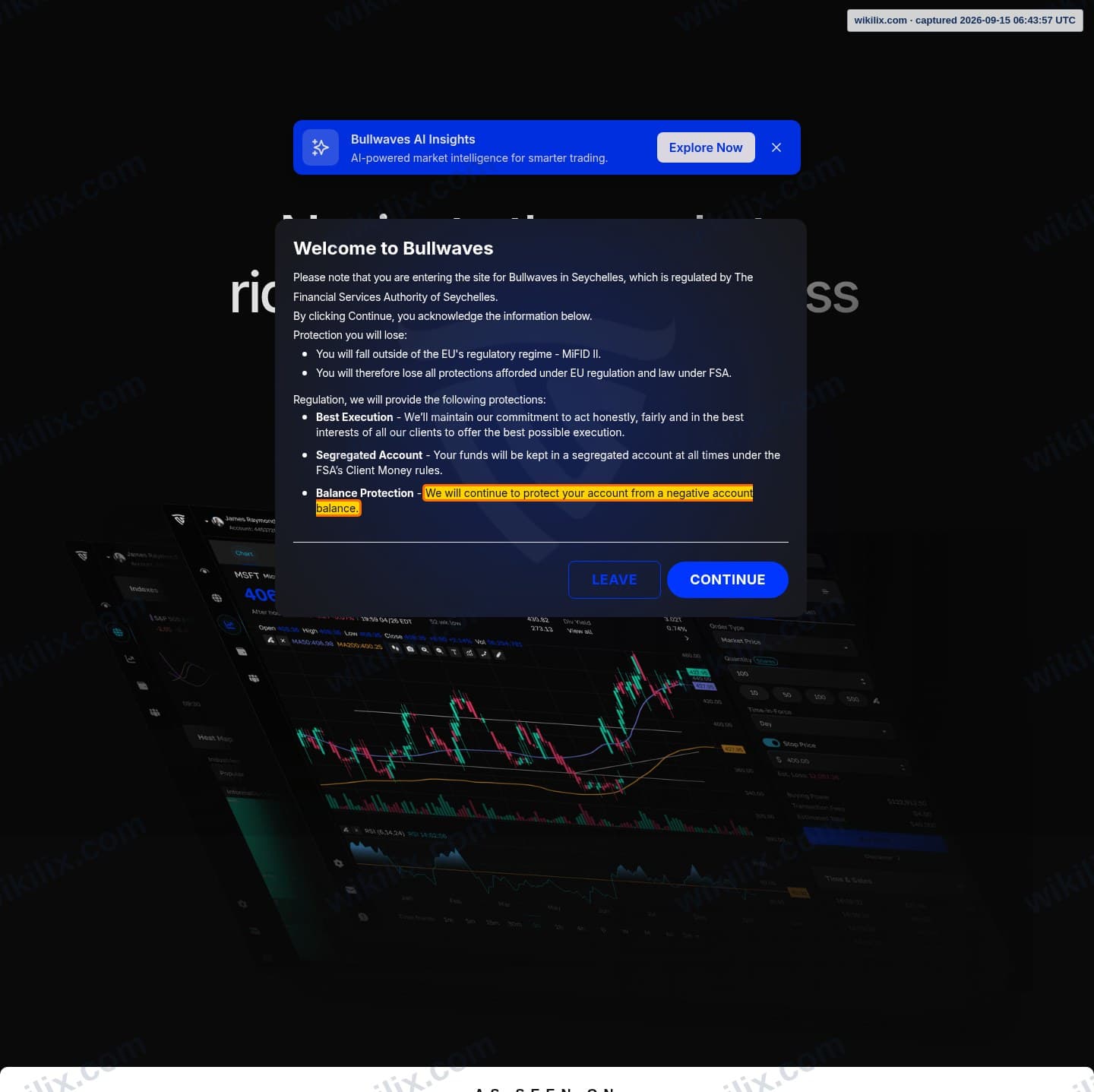Our full page screenshot of the page that makes this promise, on BULL WAVES's site bullwaves.com, taken on Sep 15, 2026. The quoted words are marked in the image.