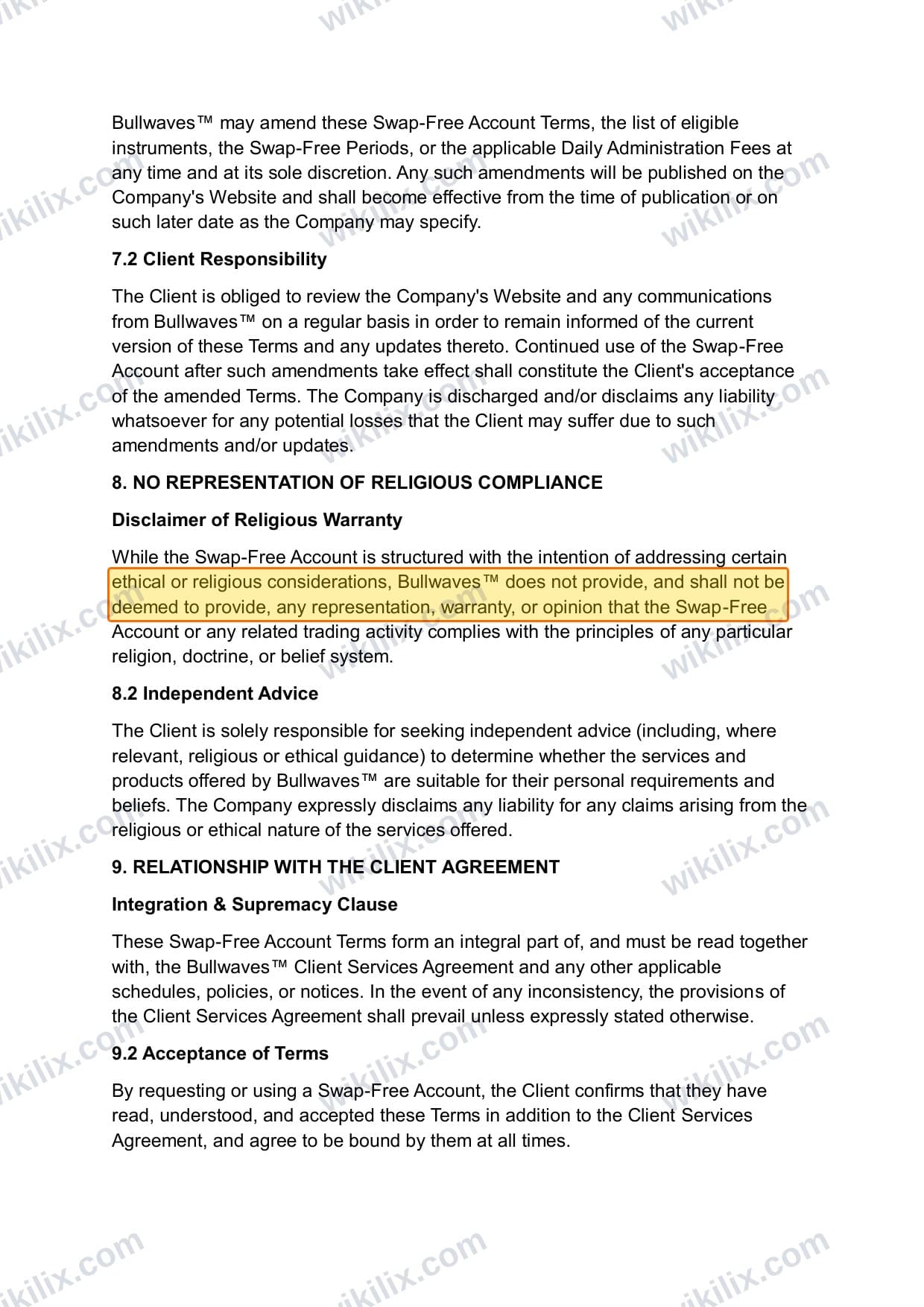 Our full page screenshot of the page this clause sits on, on BULL WAVES's site cdn.prod.website-files.com, taken on Sep 15, 2026. The quoted words are marked in the image.