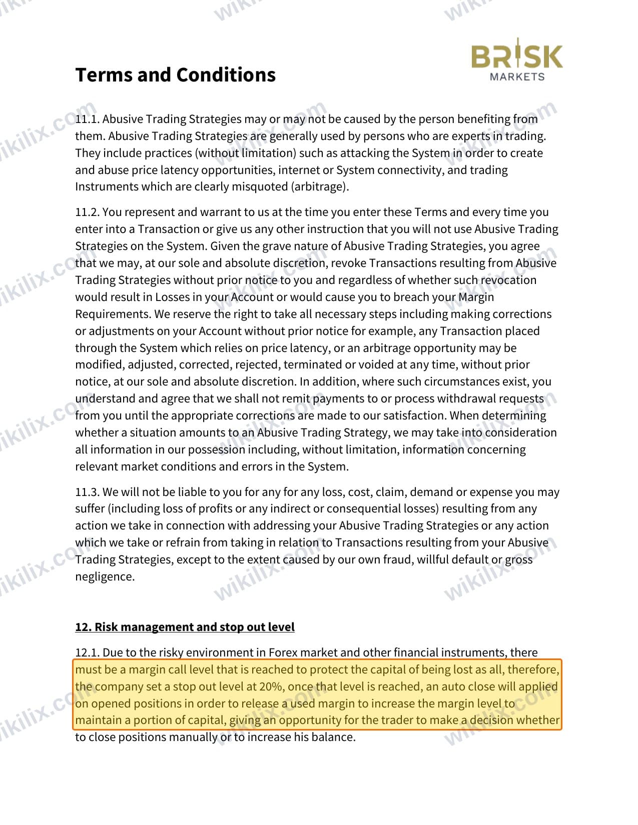 Our full page screenshot of the page this clause sits on, on Brisk Markets's site briskmarkets.com, taken on Sep 17, 2026. The quoted words are marked in the image.