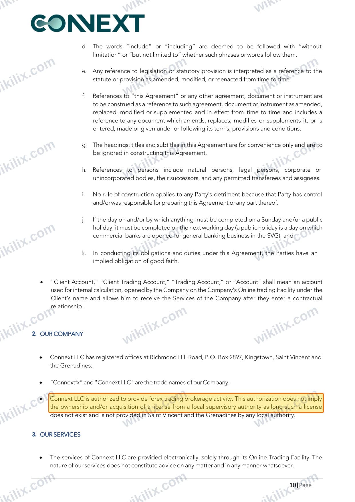 Our full page screenshot of the page this clause sits on, on Connext's site cms.connextfx.com, taken on Aug 26, 2026. The quoted words are marked in the image.