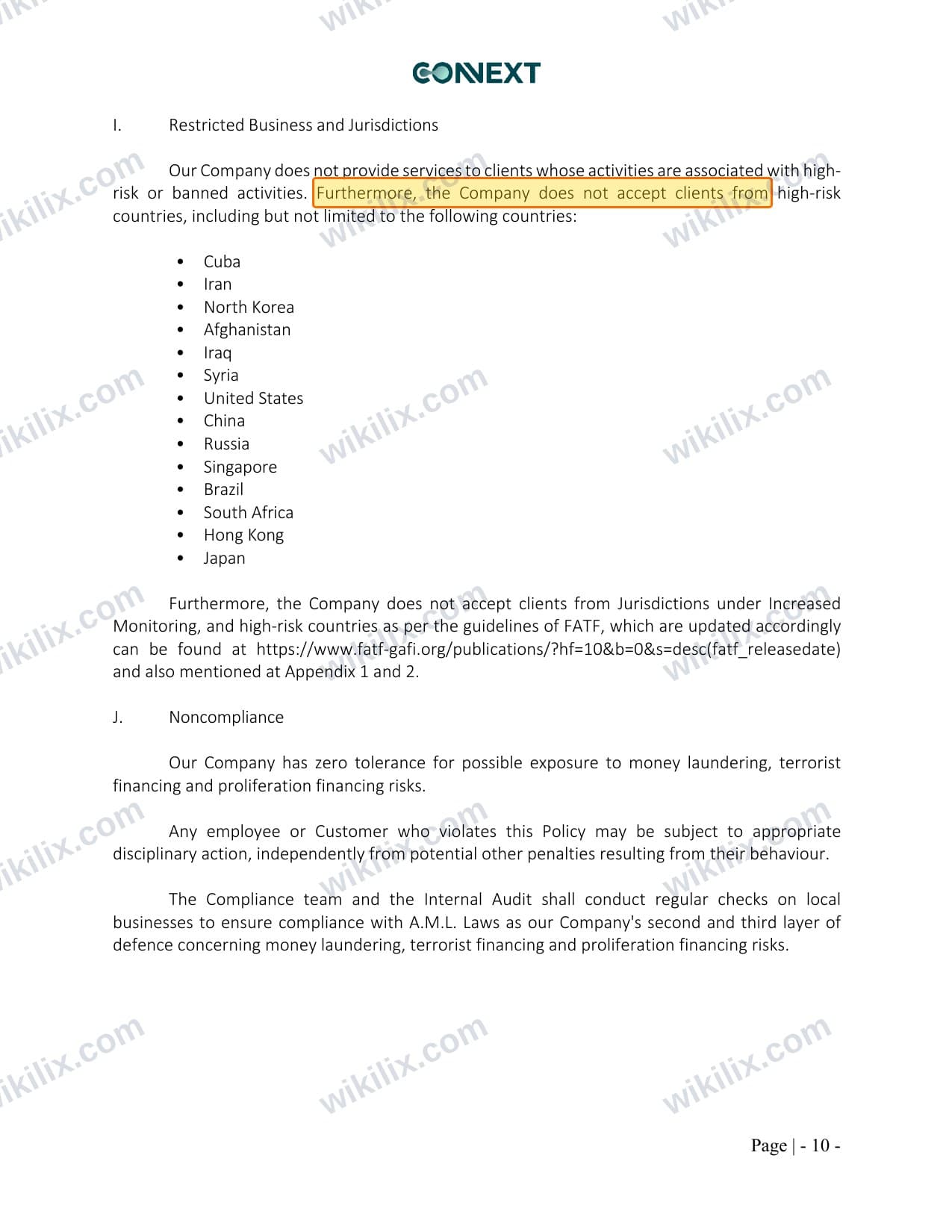 Our full page screenshot of the page this clause sits on, on Connext's site cms.connextfx.com, taken on Aug 26, 2026. The quoted words are marked in the image.