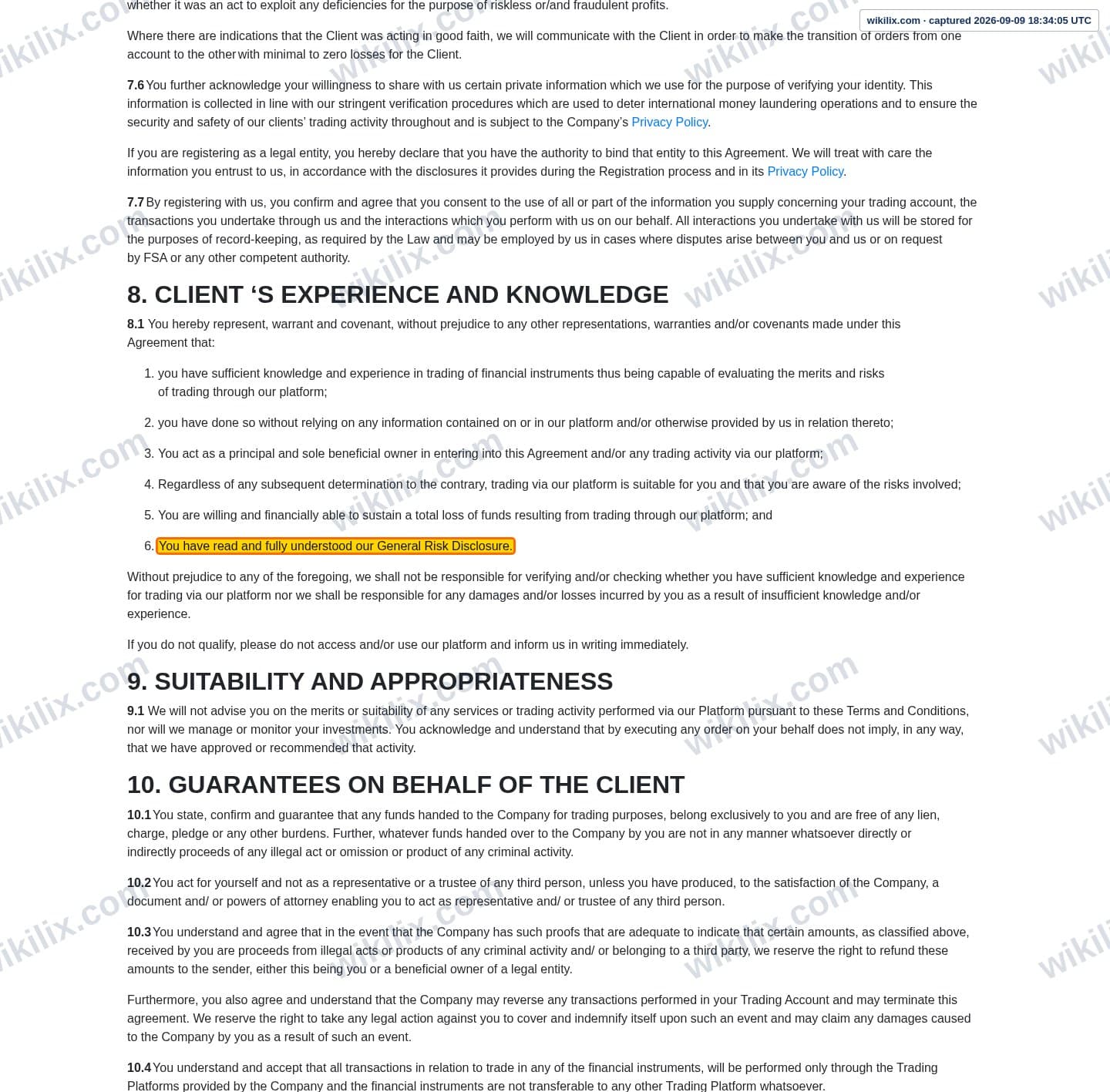 Our full page screenshot of the page this clause sits on, on Errante's site errante.com, taken on Sep 9, 2026. The quoted words are marked in the image.