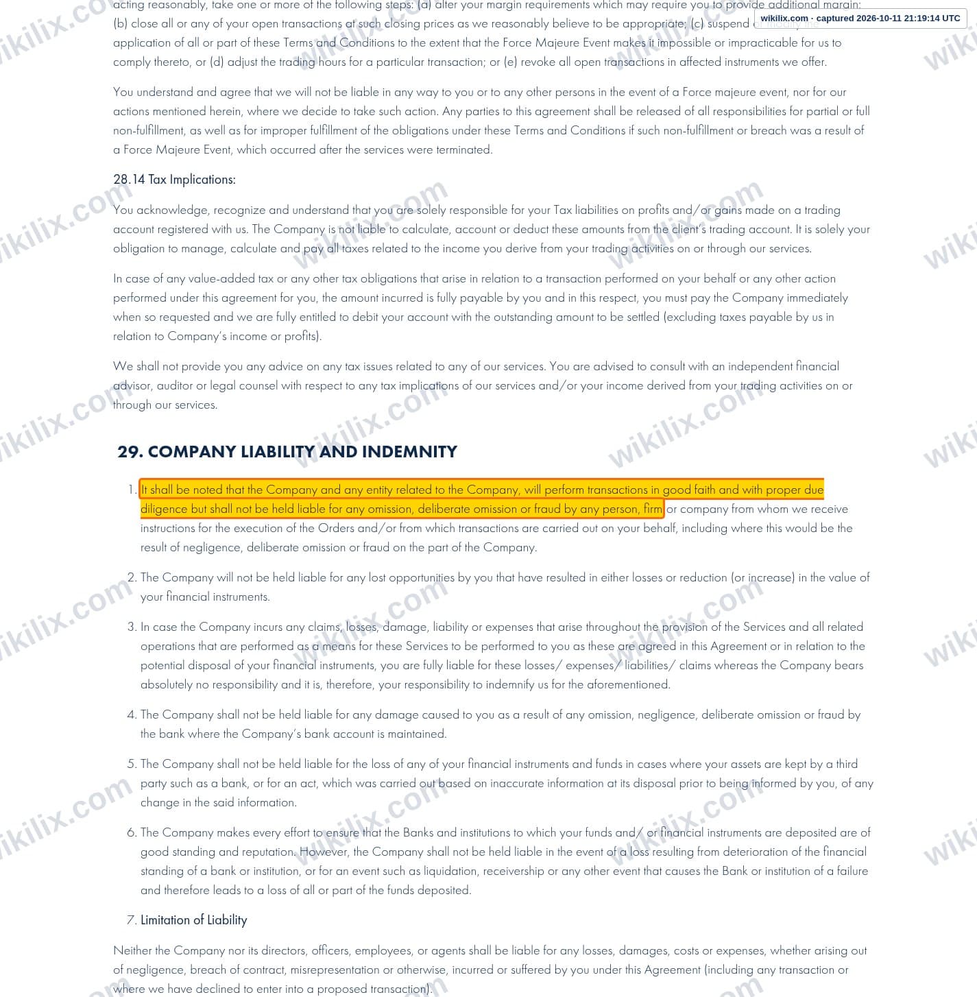 Our full page screenshot of the page this clause sits on, on Errante's site errante.co, taken on Oct 11, 2026. The quoted words are marked in the image.